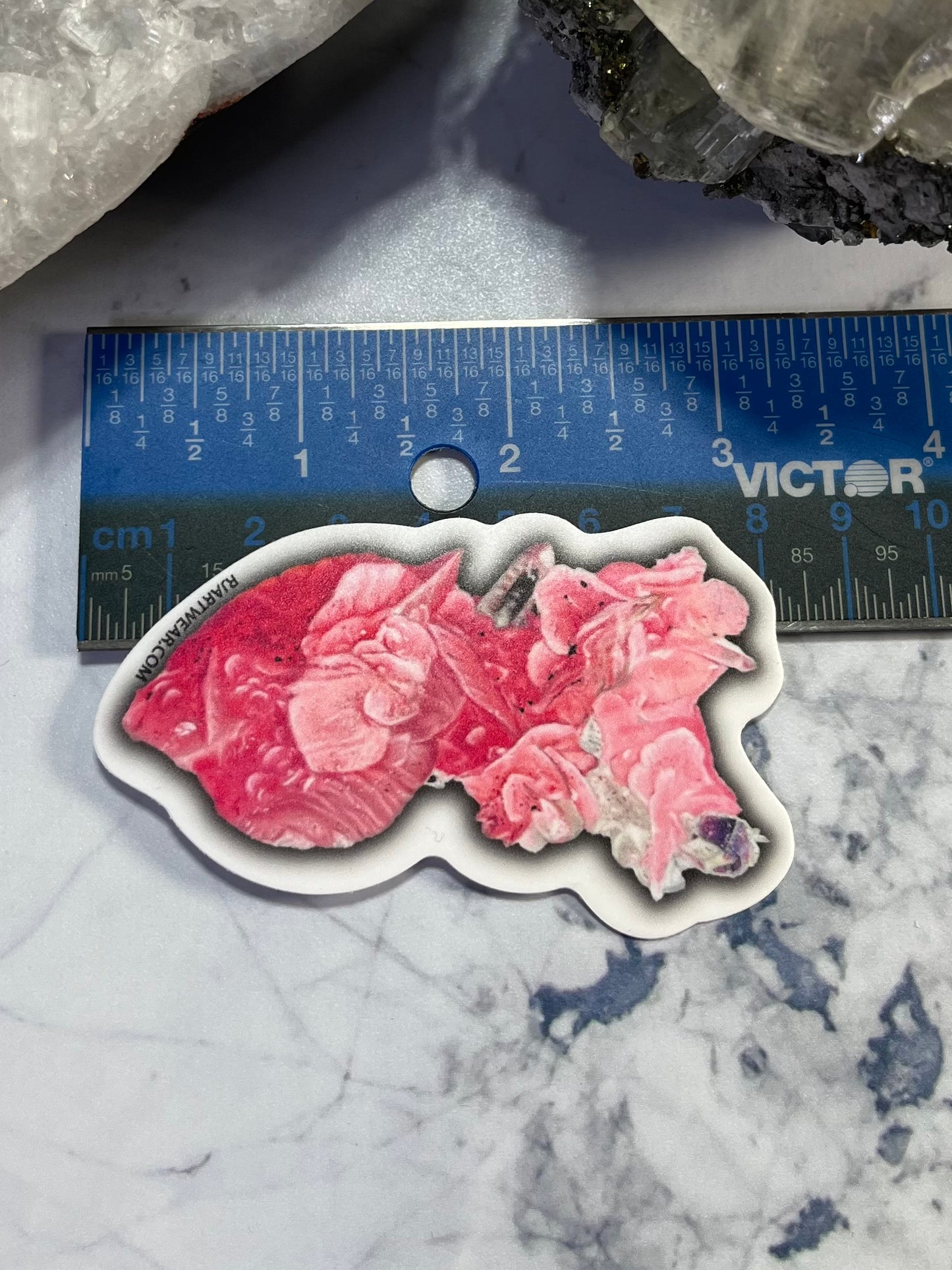Rhodochrosite Cluster with Fluorite Sticker