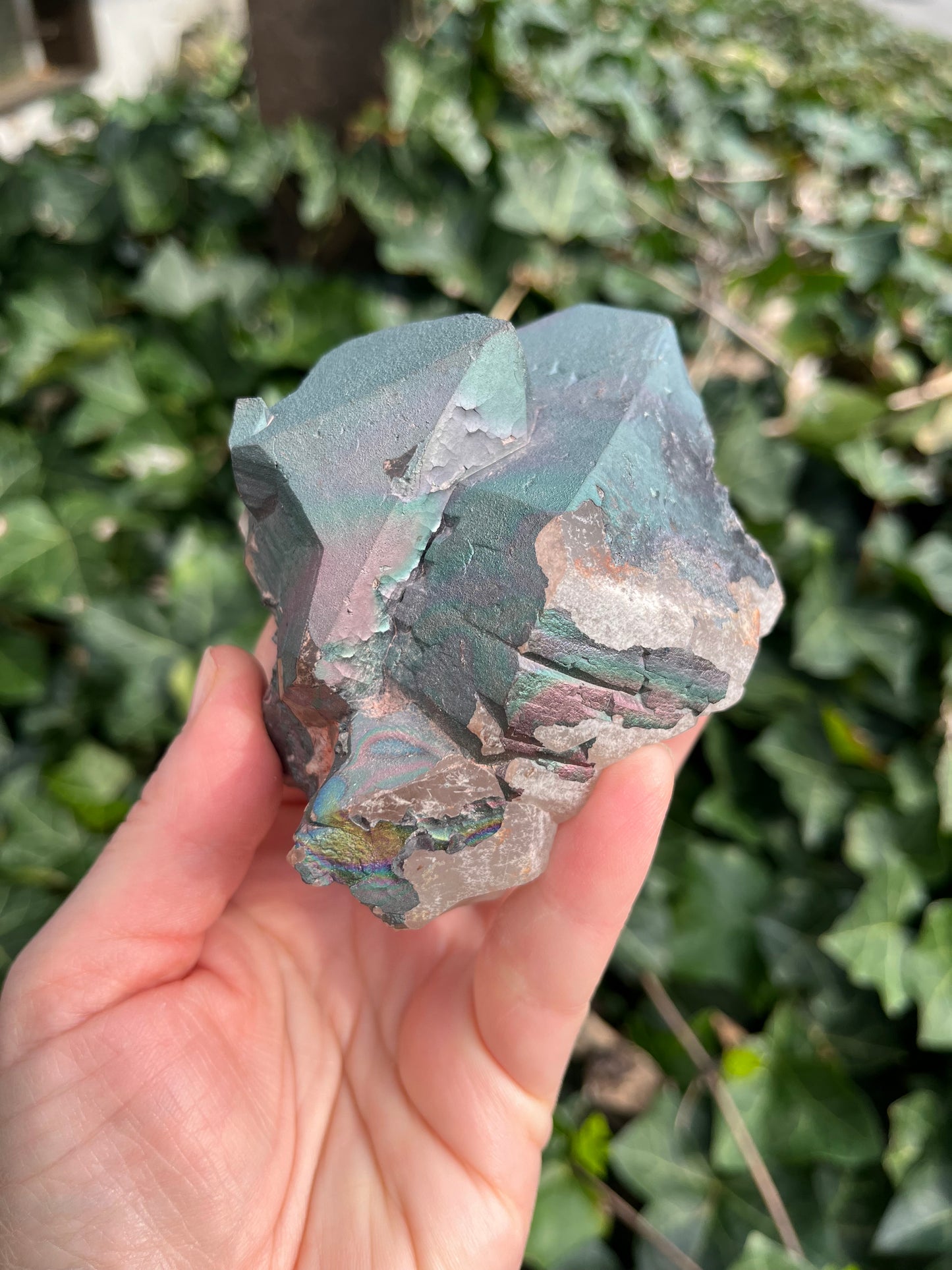 Iridescent Goethite on Large Quartz - Madagascar