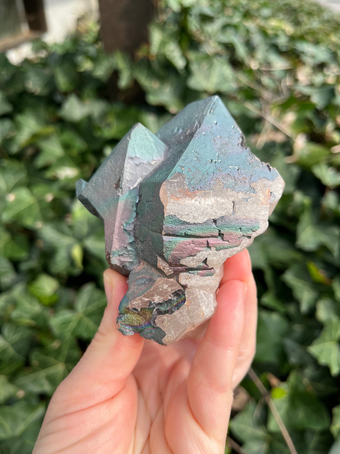 Iridescent Goethite on Large Quartz - Madagascar