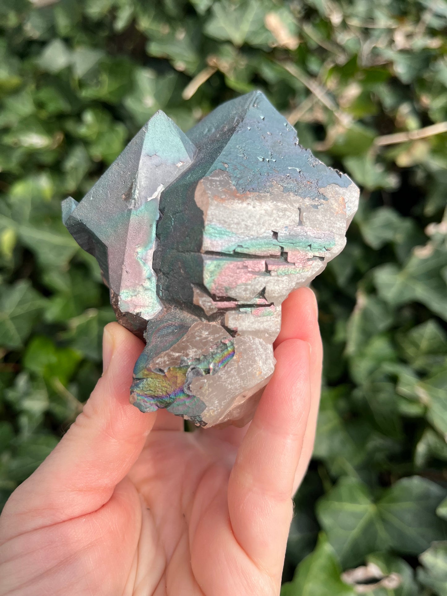 Iridescent Goethite on Large Quartz - Madagascar