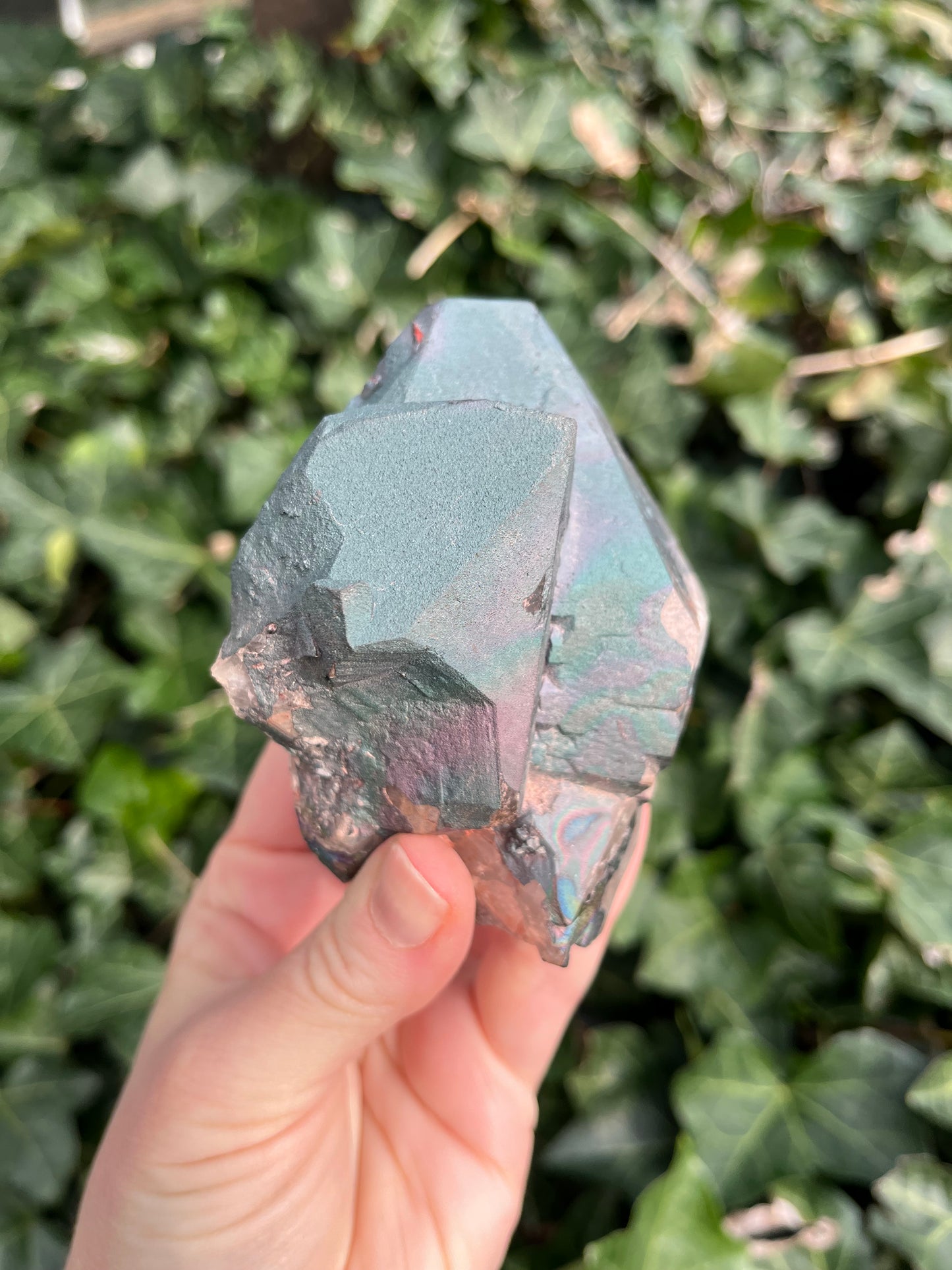 Iridescent Goethite on Large Quartz - Madagascar