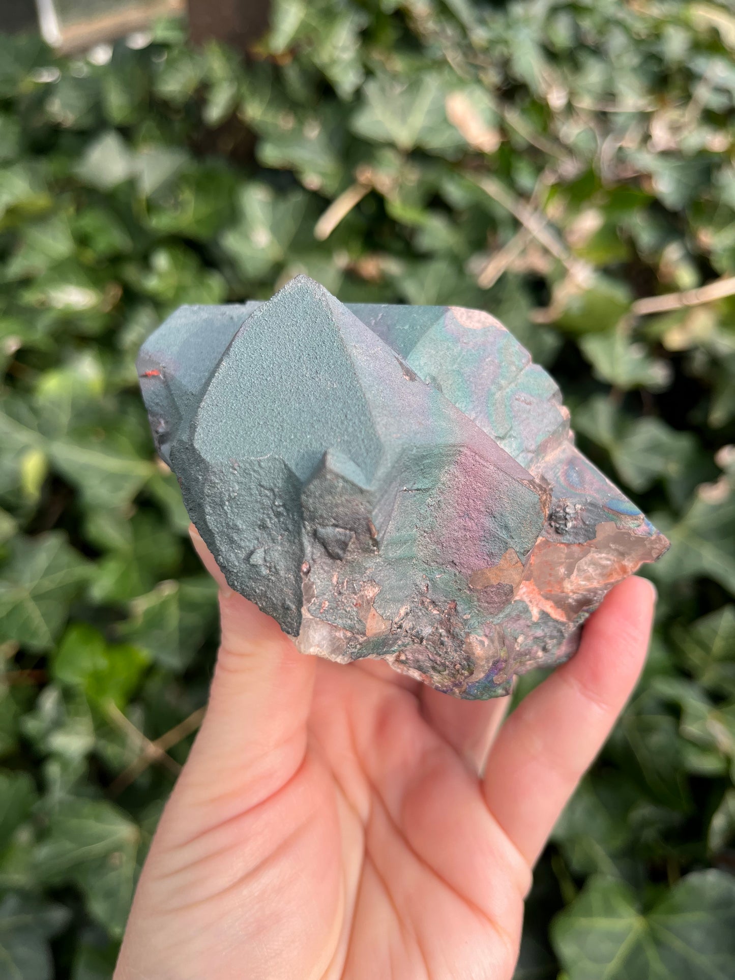Iridescent Goethite on Large Quartz - Madagascar
