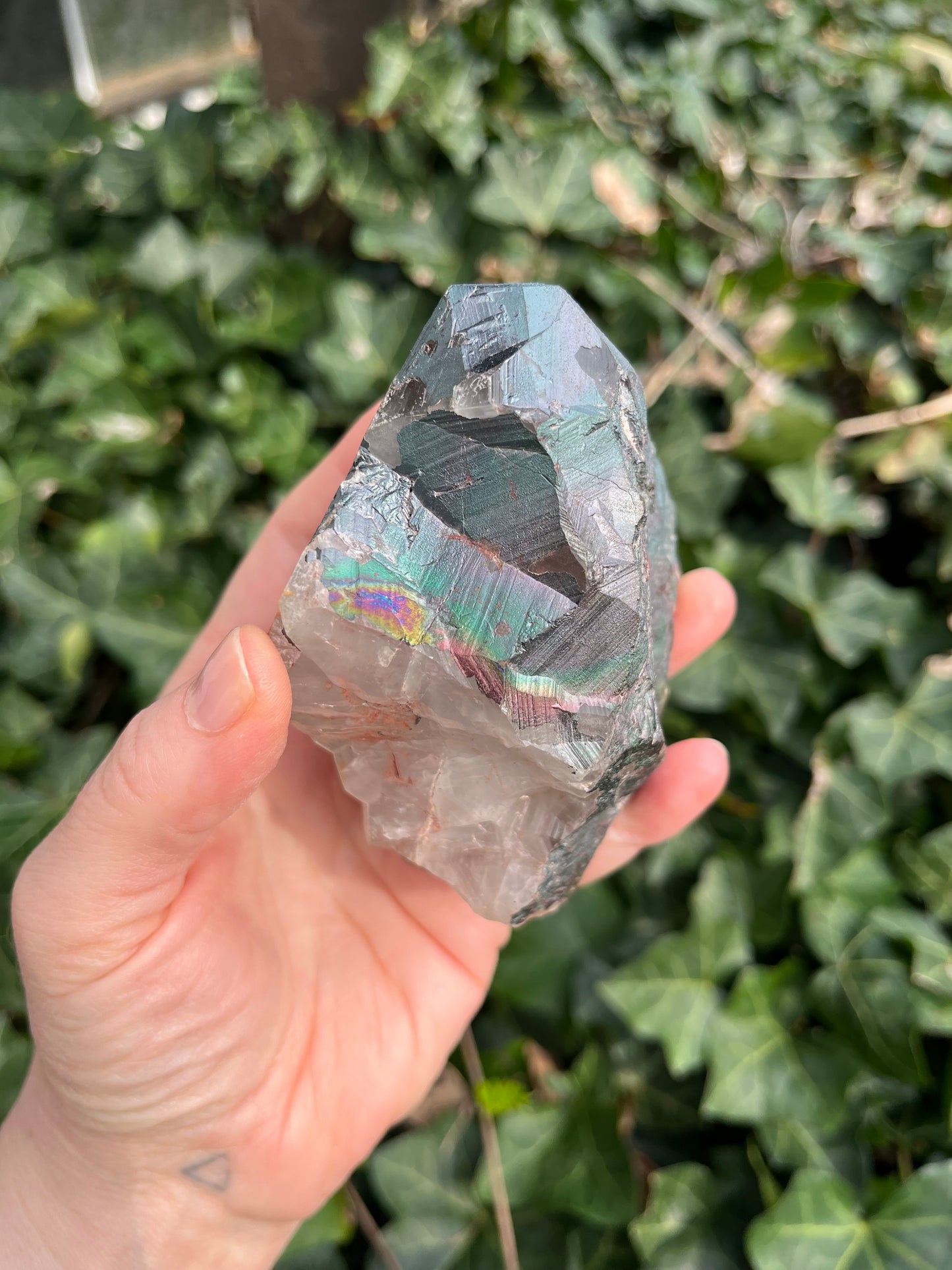 Iridescent Goethite on Large Quartz - Madagascar