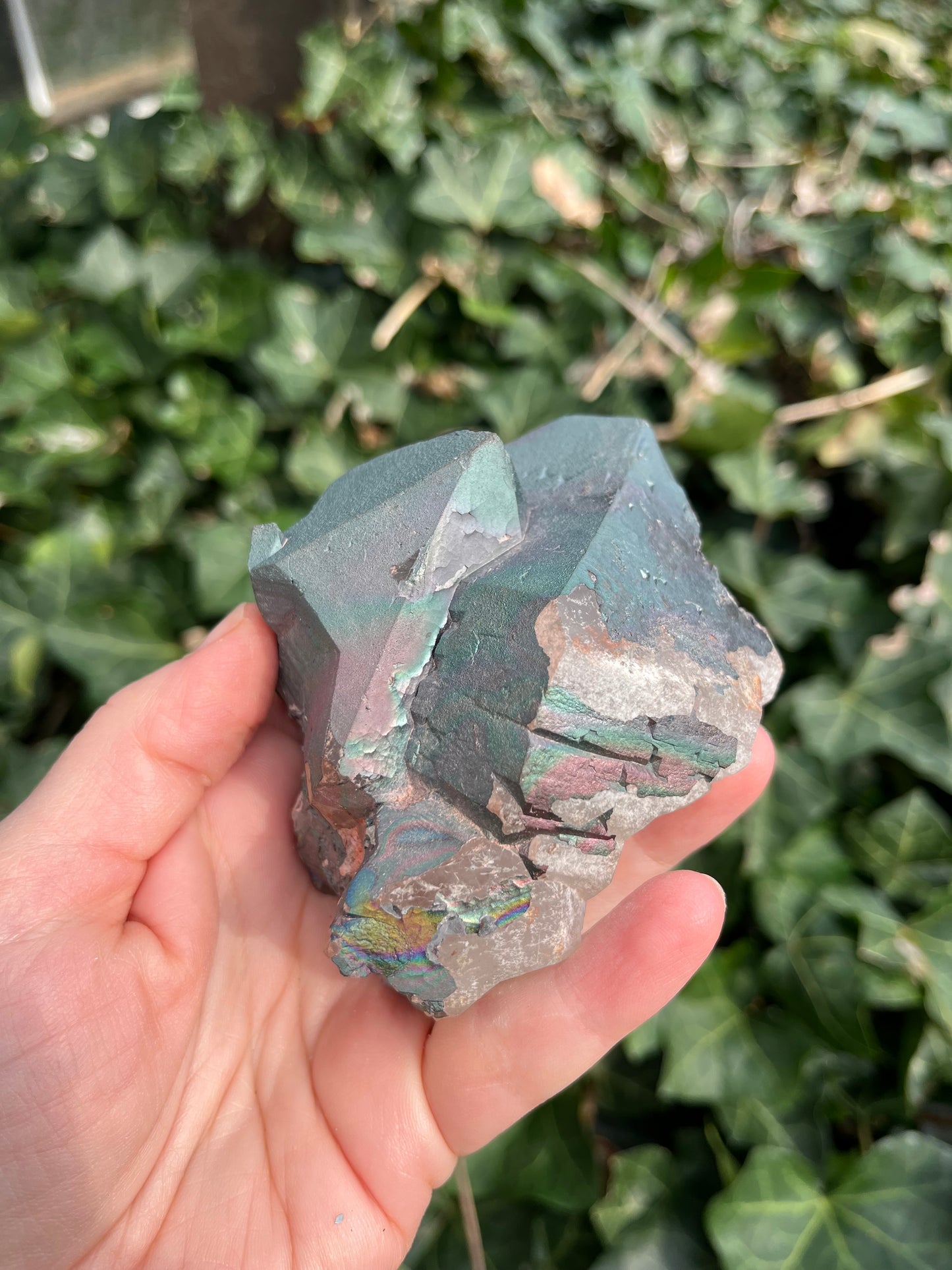 Iridescent Goethite on Large Quartz - Madagascar