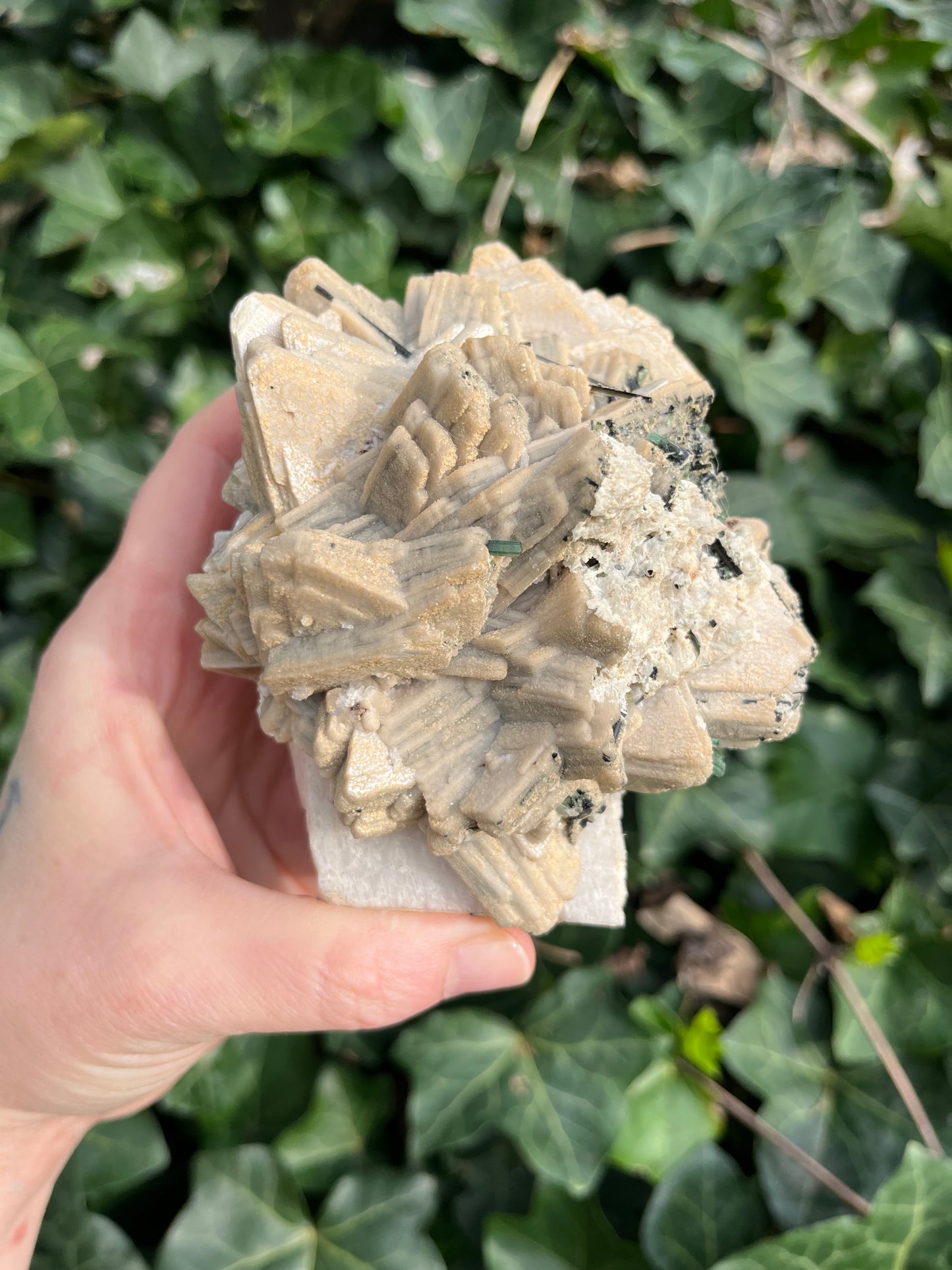 Feldspar coated Mica Flower with tourmaline - Pakistan