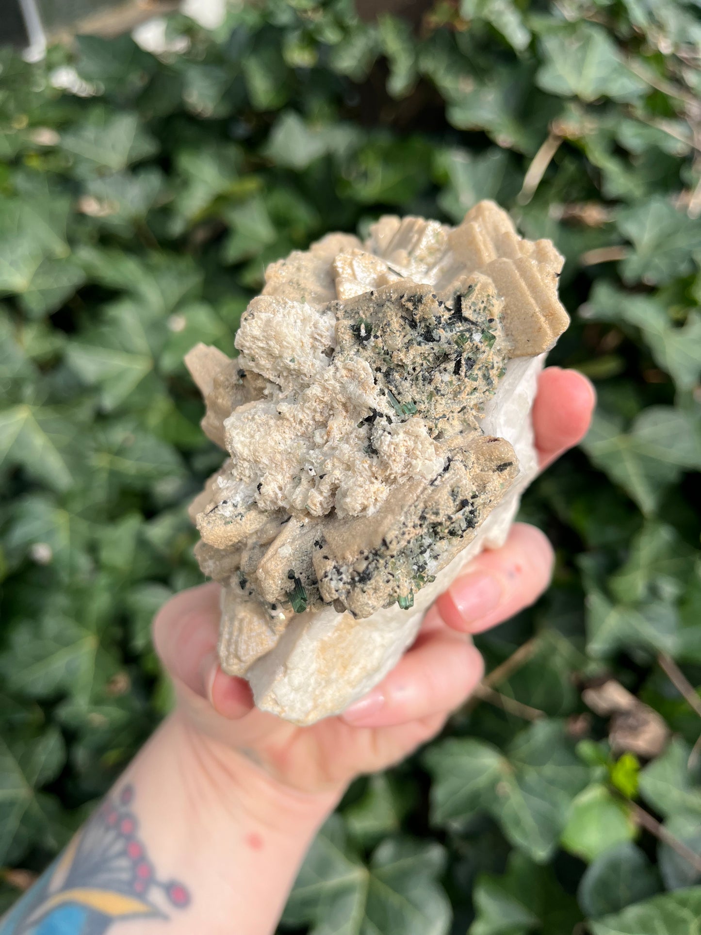 Feldspar coated Mica Flower with tourmaline - Pakistan