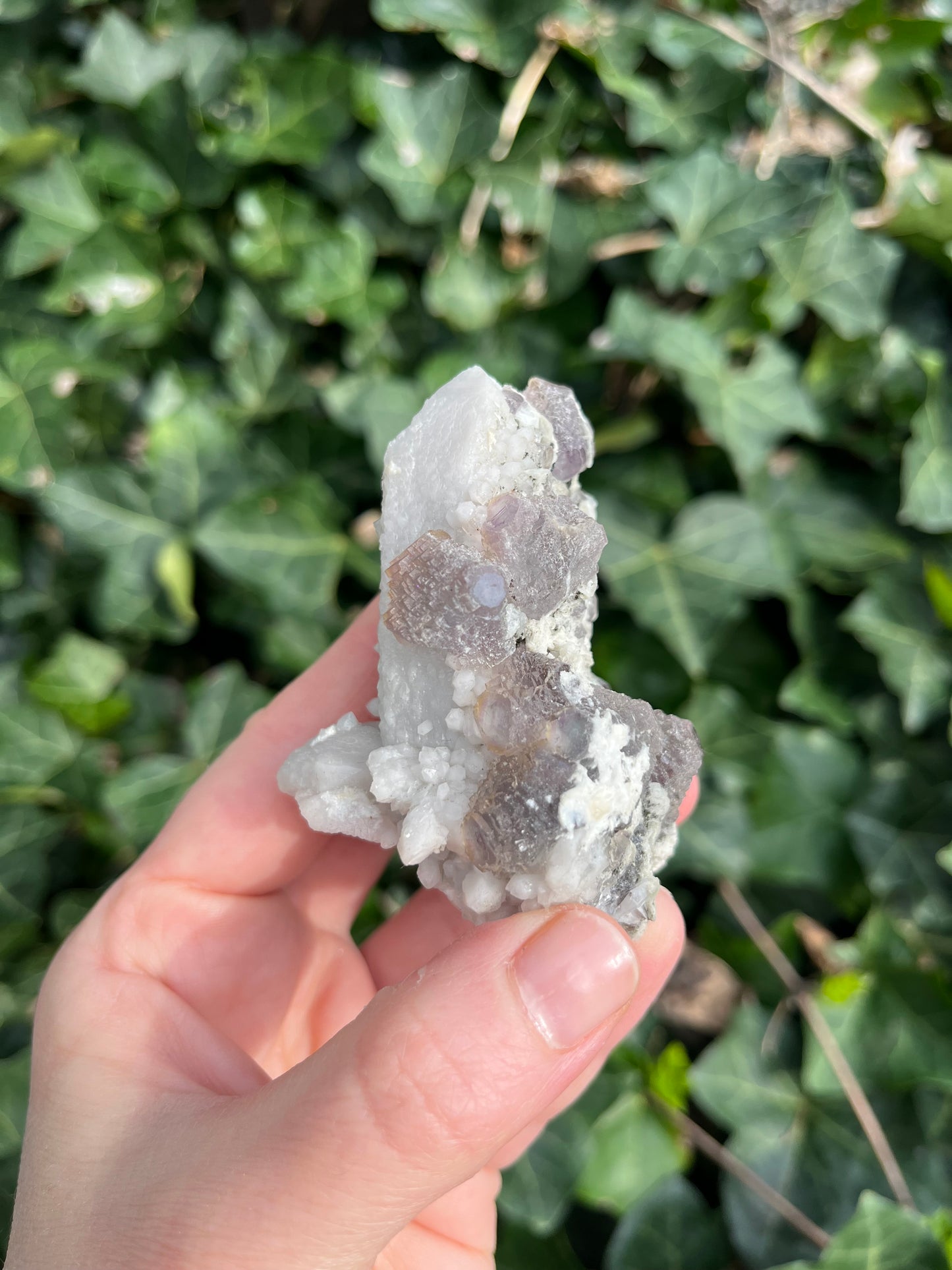 Purple Fluorite on Candle Quartz - China - UV Reactive - Phosphorescent