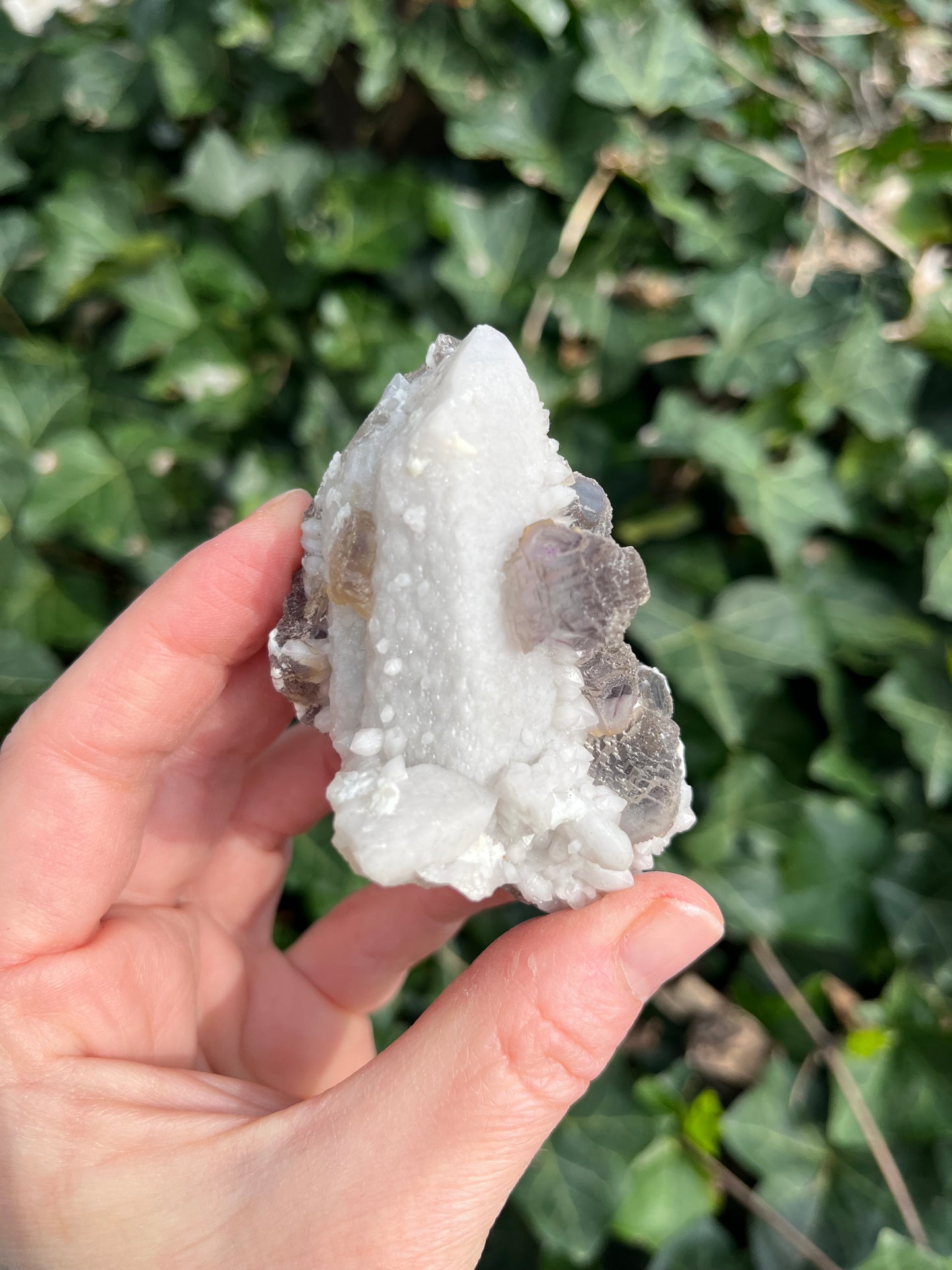 Purple Fluorite on Candle Quartz - China - UV Reactive - Phosphorescent