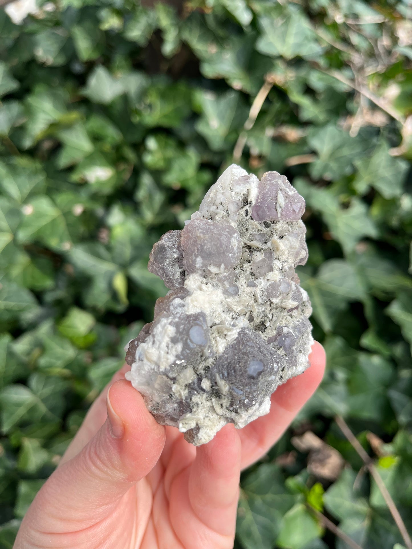 Purple Fluorite on Candle Quartz - China - UV Reactive - Phosphorescent