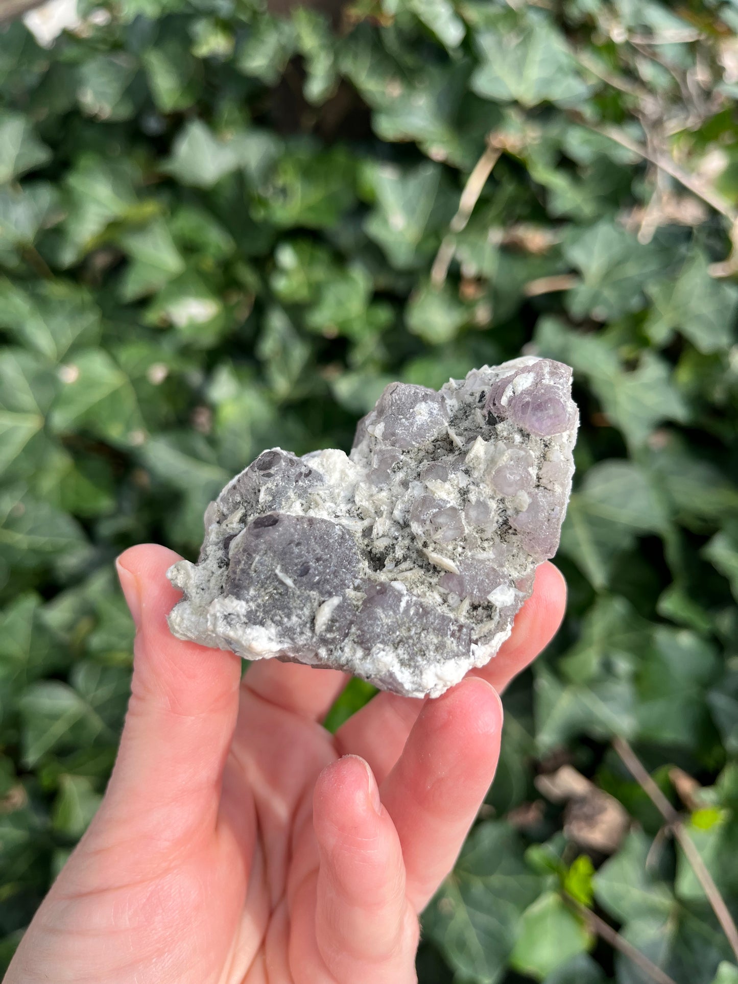 Purple Fluorite on Candle Quartz - China - UV Reactive - Phosphorescent