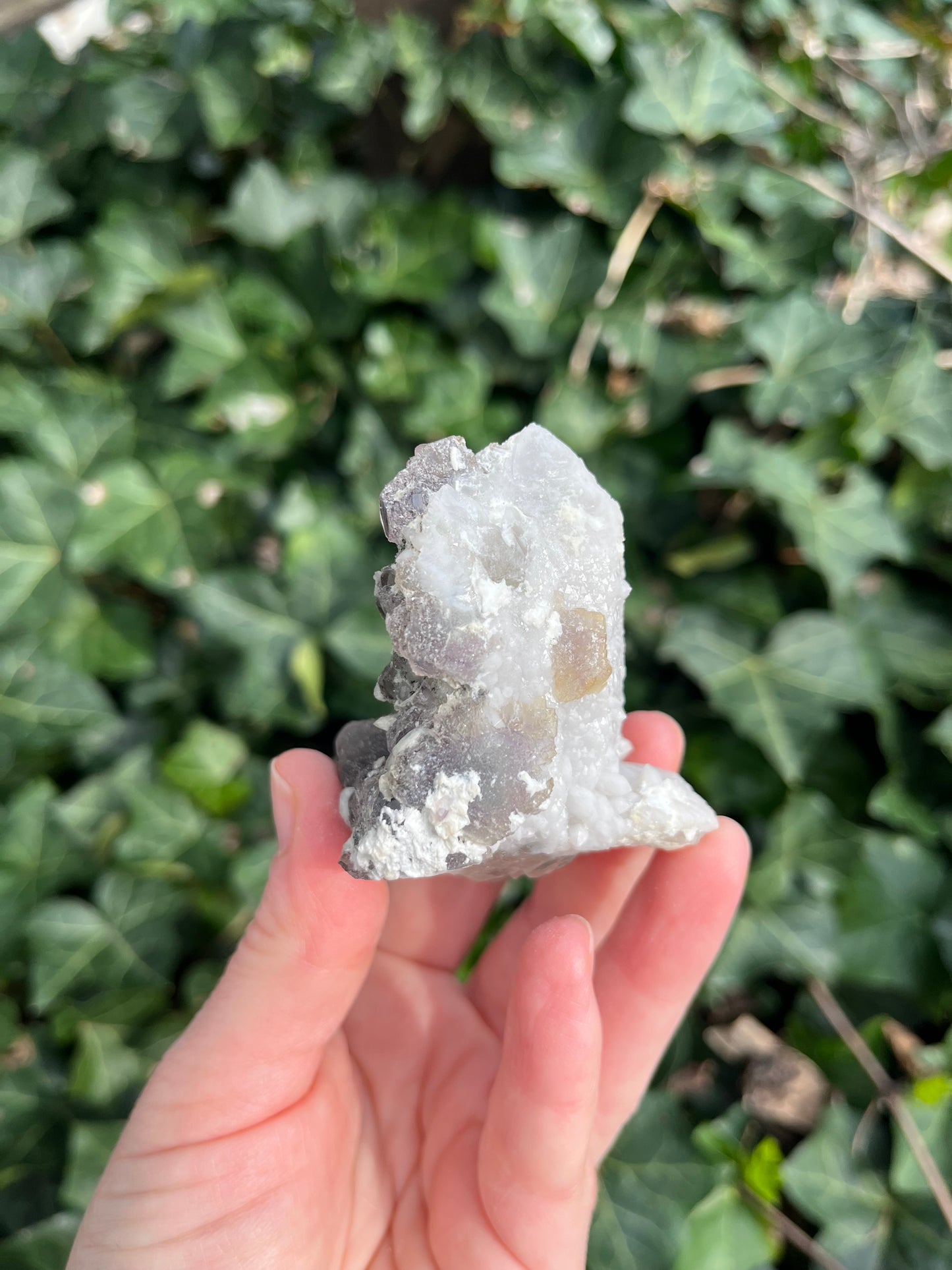Purple Fluorite on Candle Quartz - China - UV Reactive - Phosphorescent