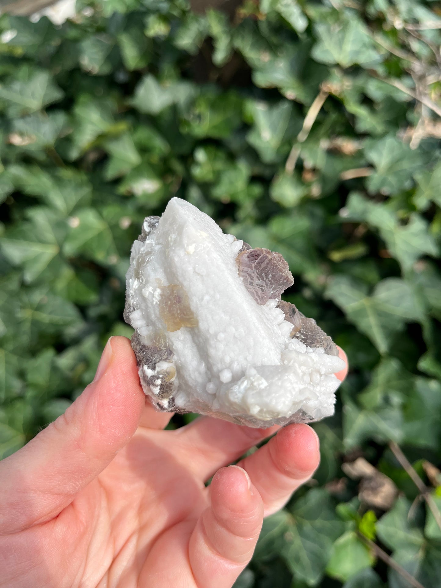 Purple Fluorite on Candle Quartz - China - UV Reactive - Phosphorescent