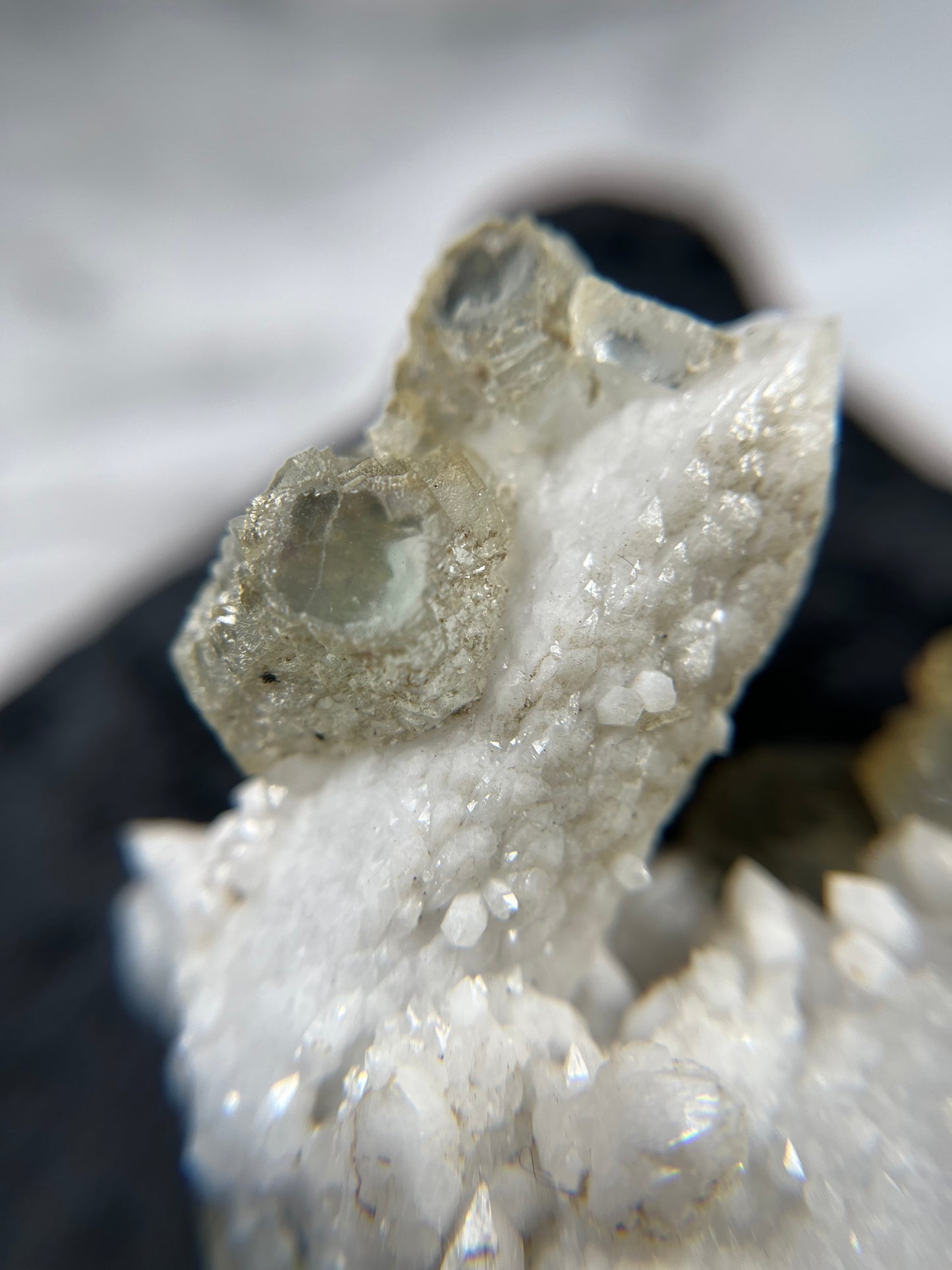 Fluorite on Candle Quartz - China - UV Reactive - Phosphorescent