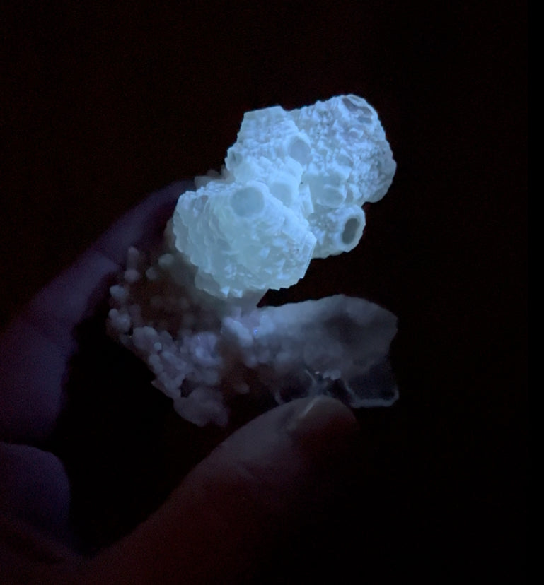 Fluorite on Candle Quartz - China - UV Reactive - Phosphorescent