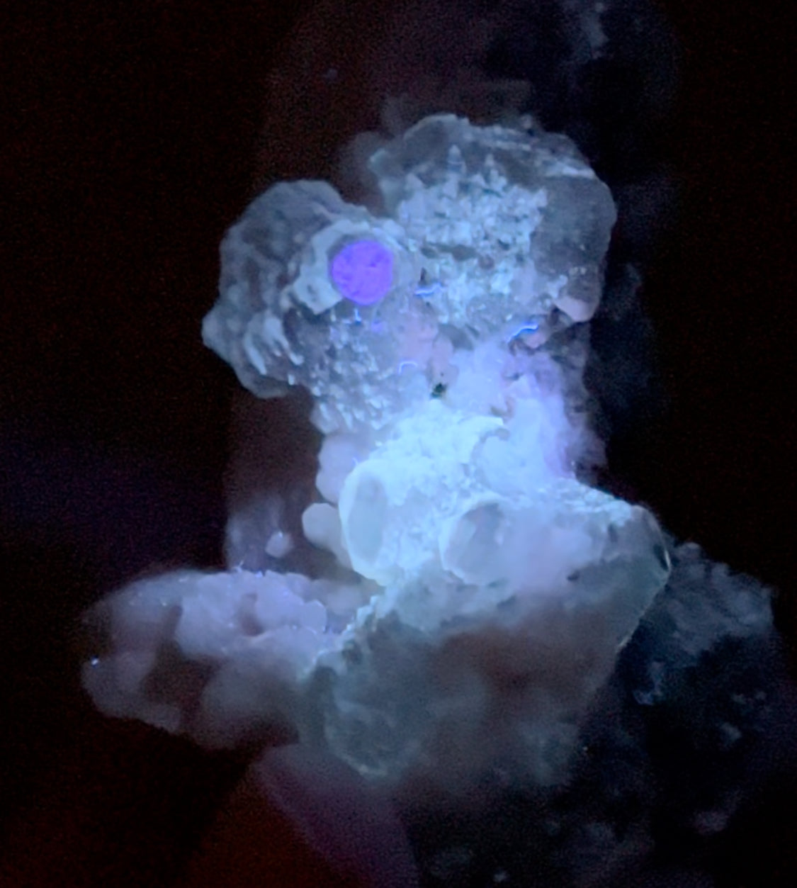 Purple Fluorite on Candle Quartz - China - UV Reactive - Phosphorescent