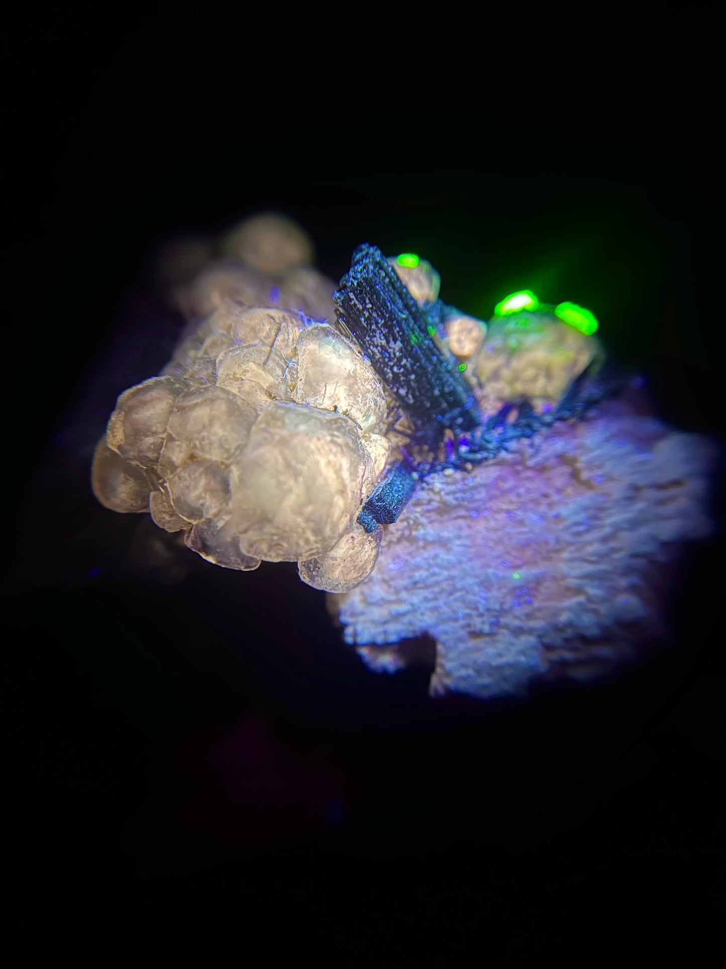 Fluorite, Schorl on Feldspar - Erongo Mnt. Region - Namibia - UV Reactive!