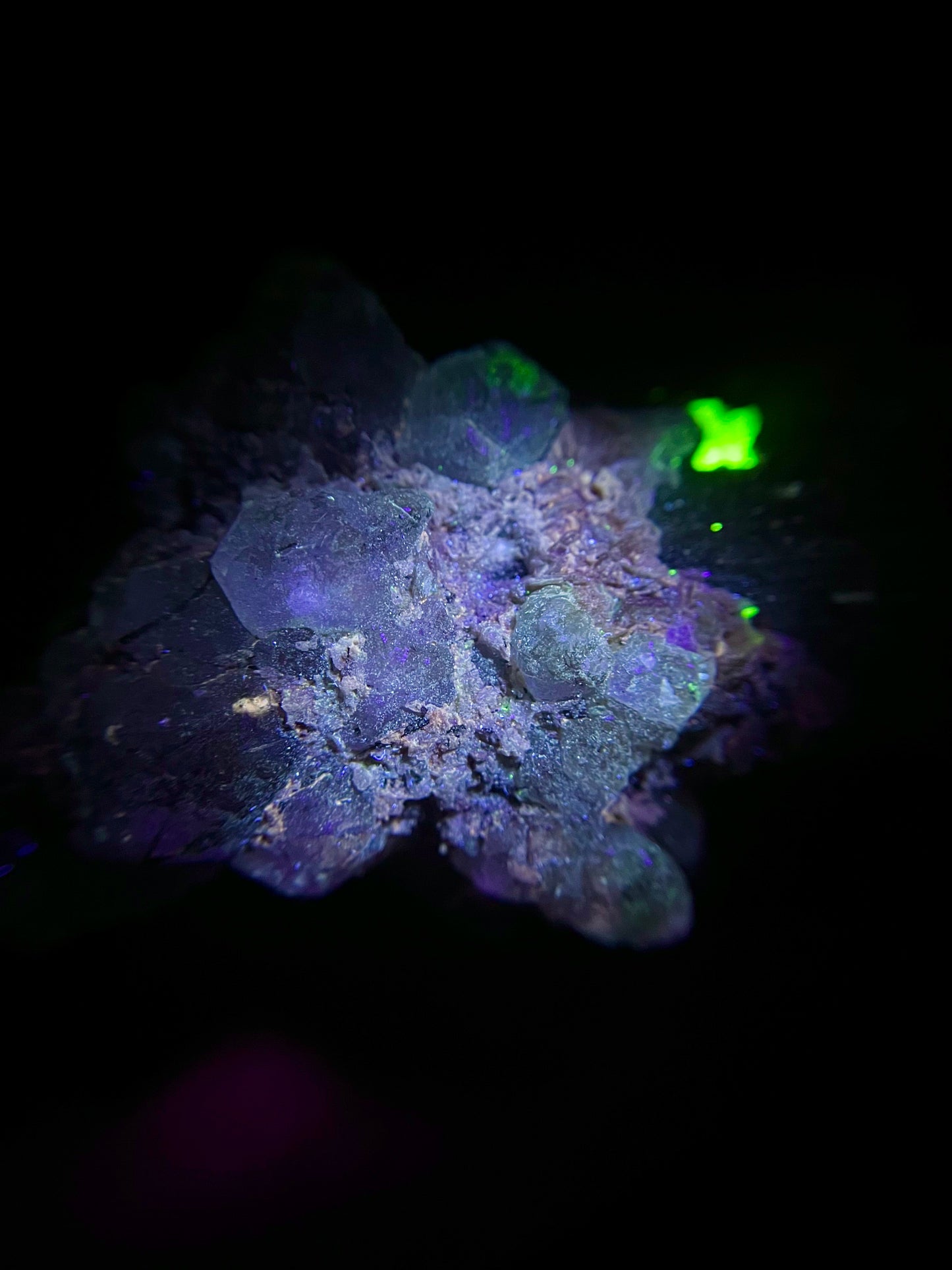 Fluorite on Schorl - Erongo Mnt. Region - Namibia - UV Reactive!