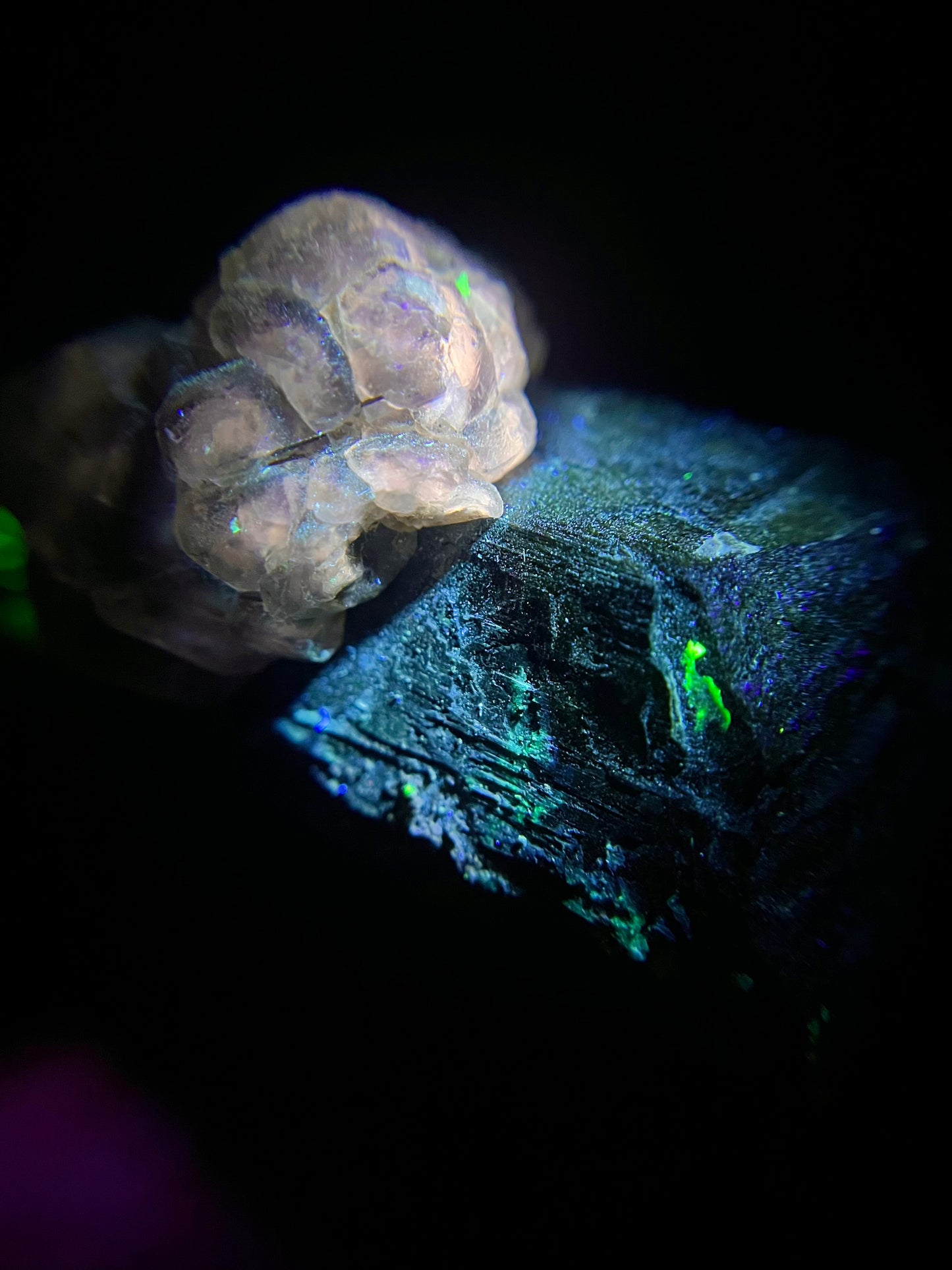 Fluorite on Schorl - Erongo Mnt. Region - Namibia - UV Reactive!