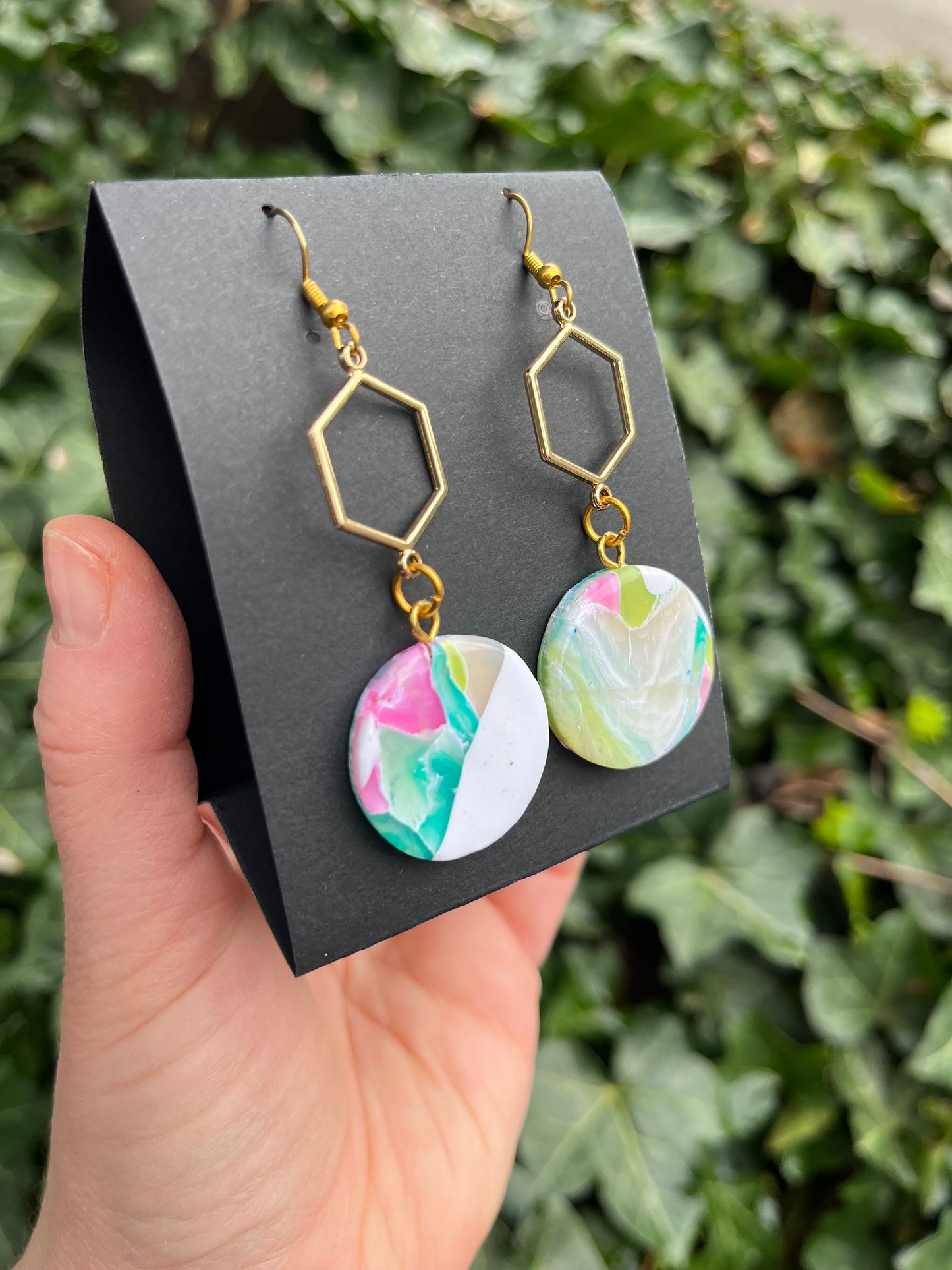 Marble Inspired Hexagon Polymer Clay Earrings