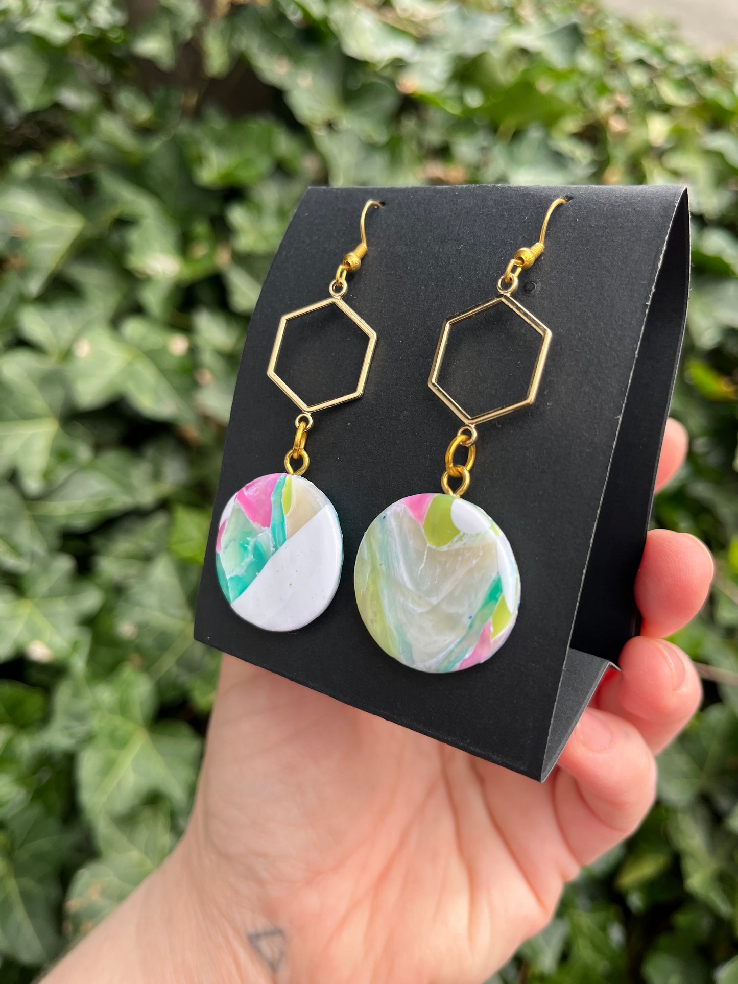 Marble Inspired Hexagon Polymer Clay Earrings