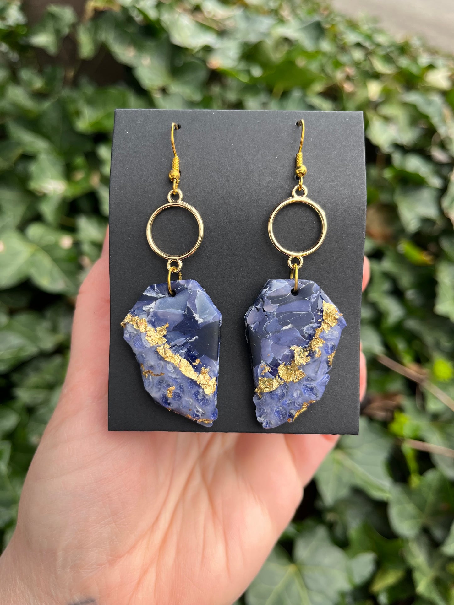 Marble Inspired Polymer Clay Earrings w/ Gold Leaf & Quartz