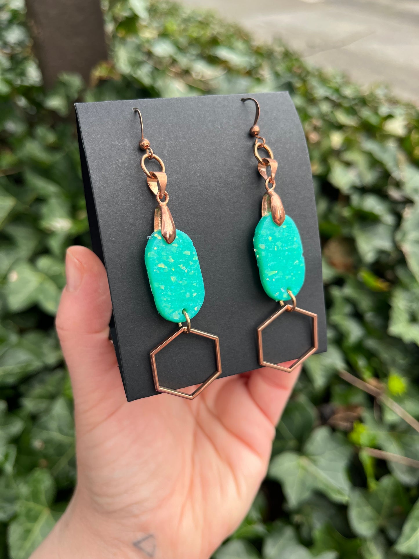 Green Sparkle Polymer Clay Earrings