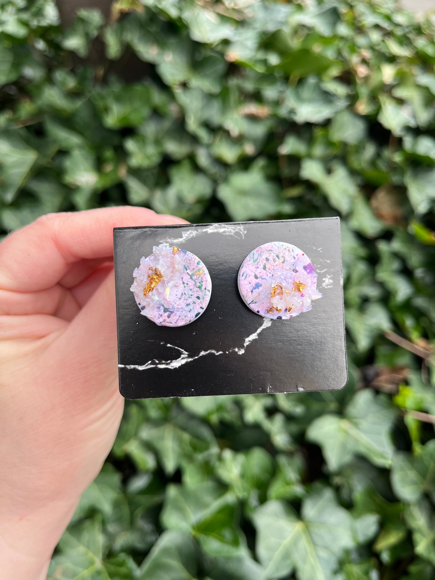Geode Inspired Polymer Clay Earrings w/ Gold Leaf - Studs