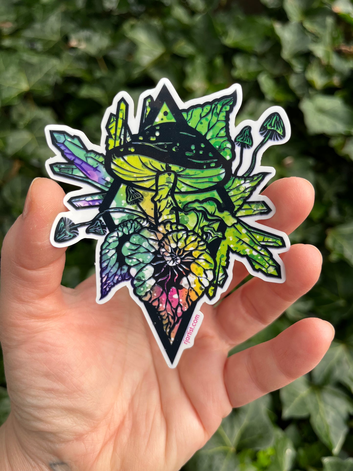 Mushrooms, Plants, Crystals Tie-dye Vinyl Sticker