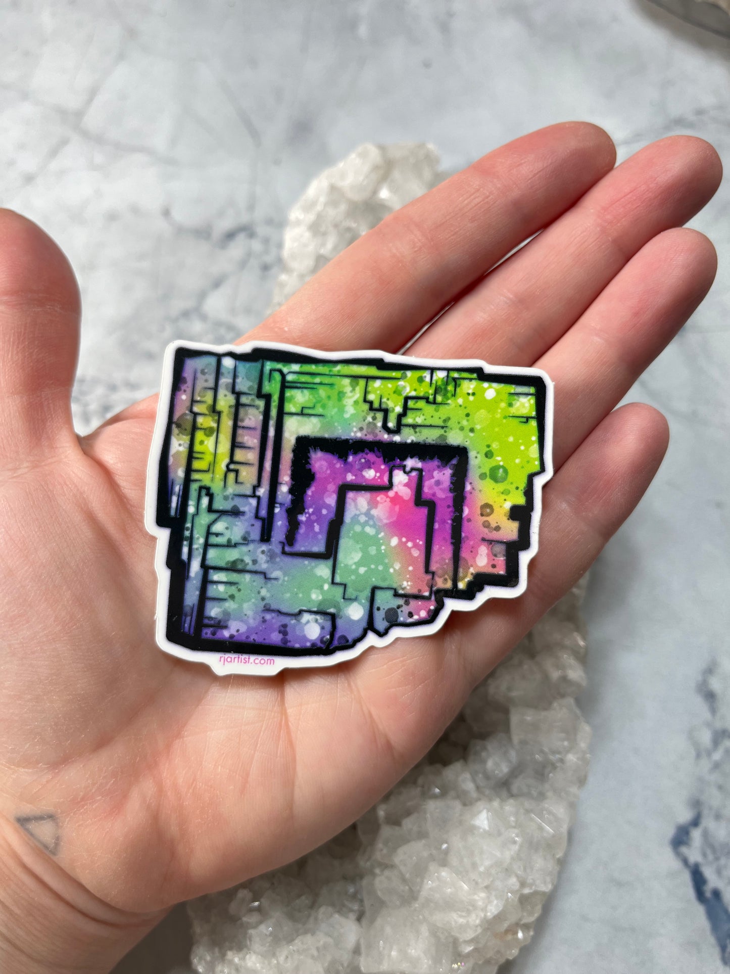 Zoned Fluorite Cube Tie-dye Vinyl Sticker