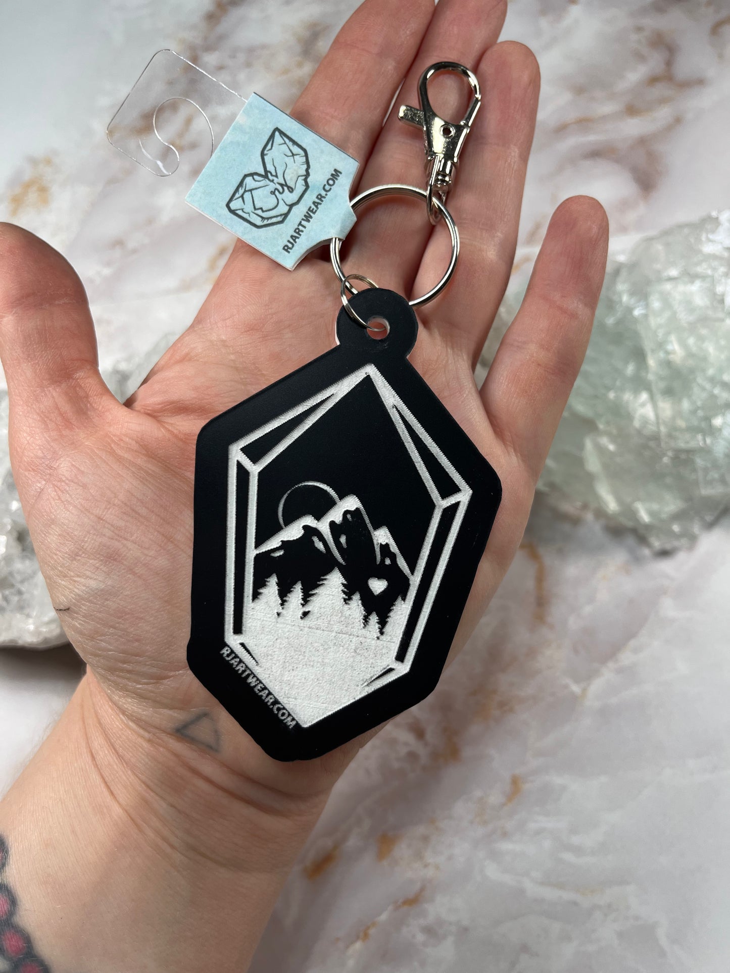 Crystal Mountain Rockhound Keychain - Black & White Acrylic
