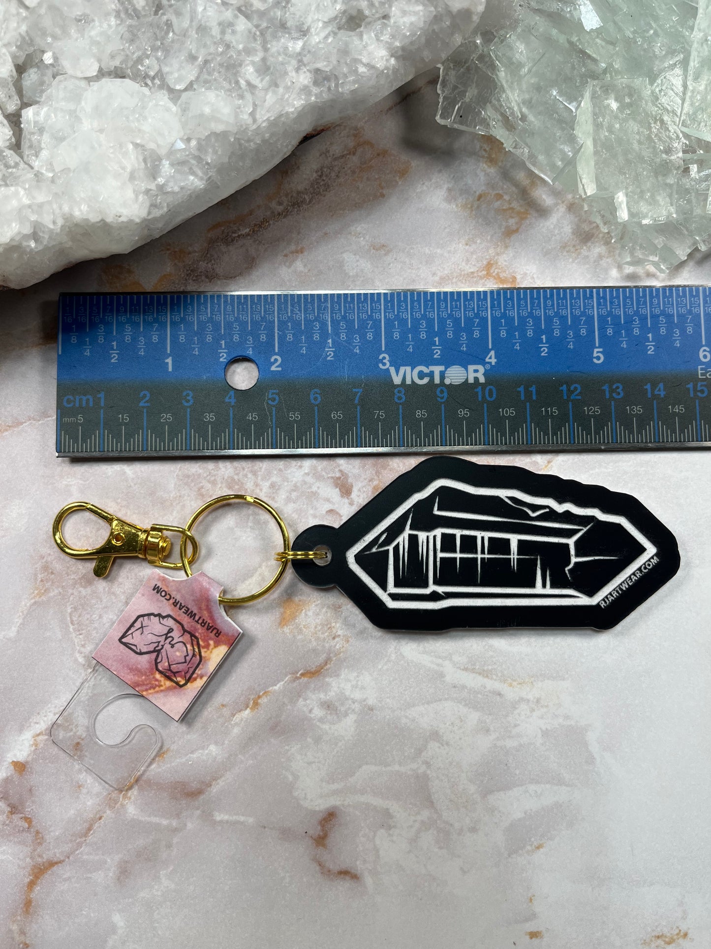 Double Terminated WA Quartz Keychain - Black & White Acrylic