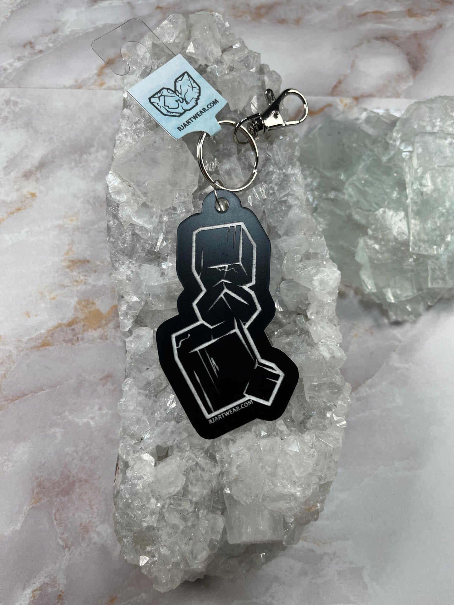 Pyrite Cluster Keychain - Black & White Acrylic