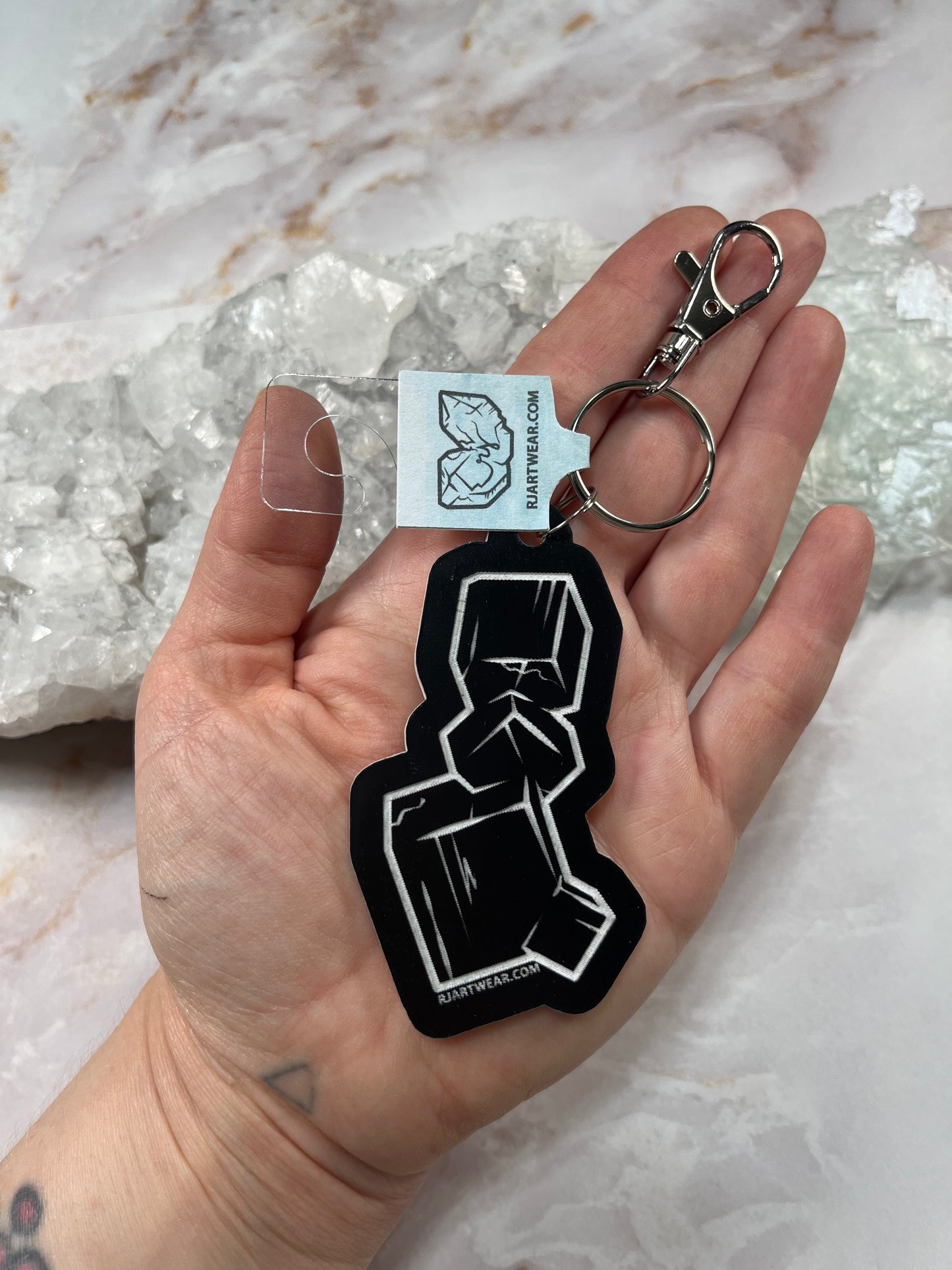 Pyrite Cluster Keychain - Black & White Acrylic