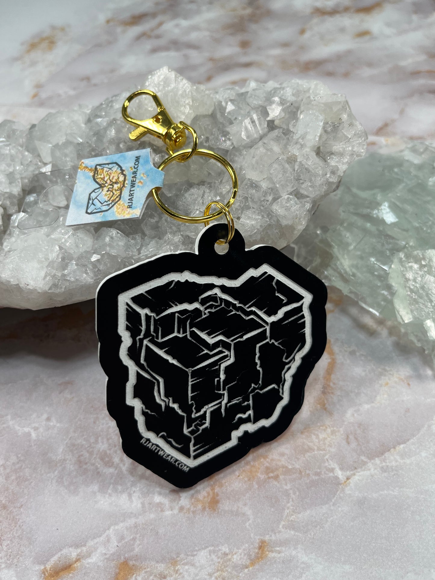 Fluorite Cube Keychain - Black & White Acrylic