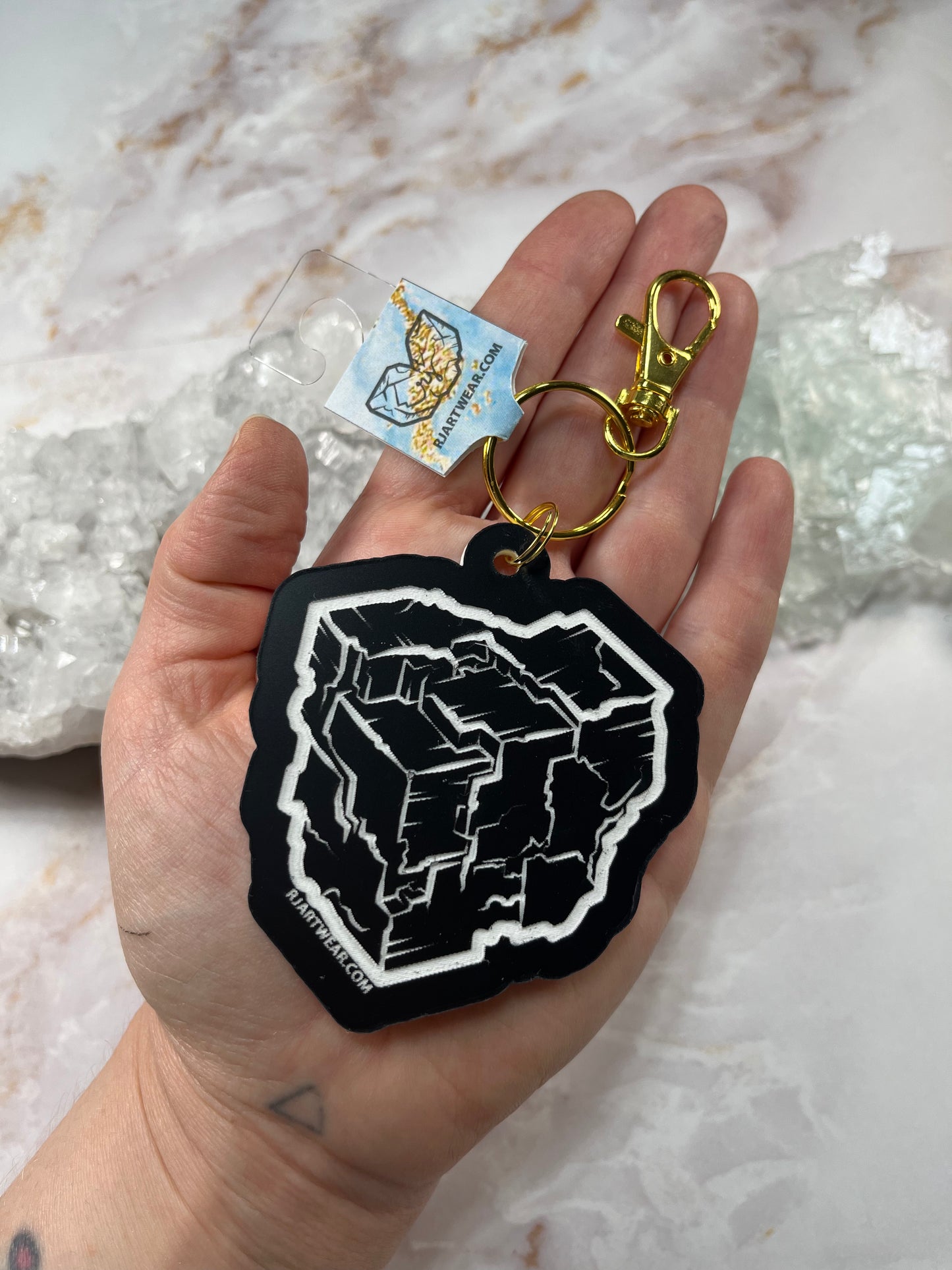Fluorite Cube Keychain - Black & White Acrylic