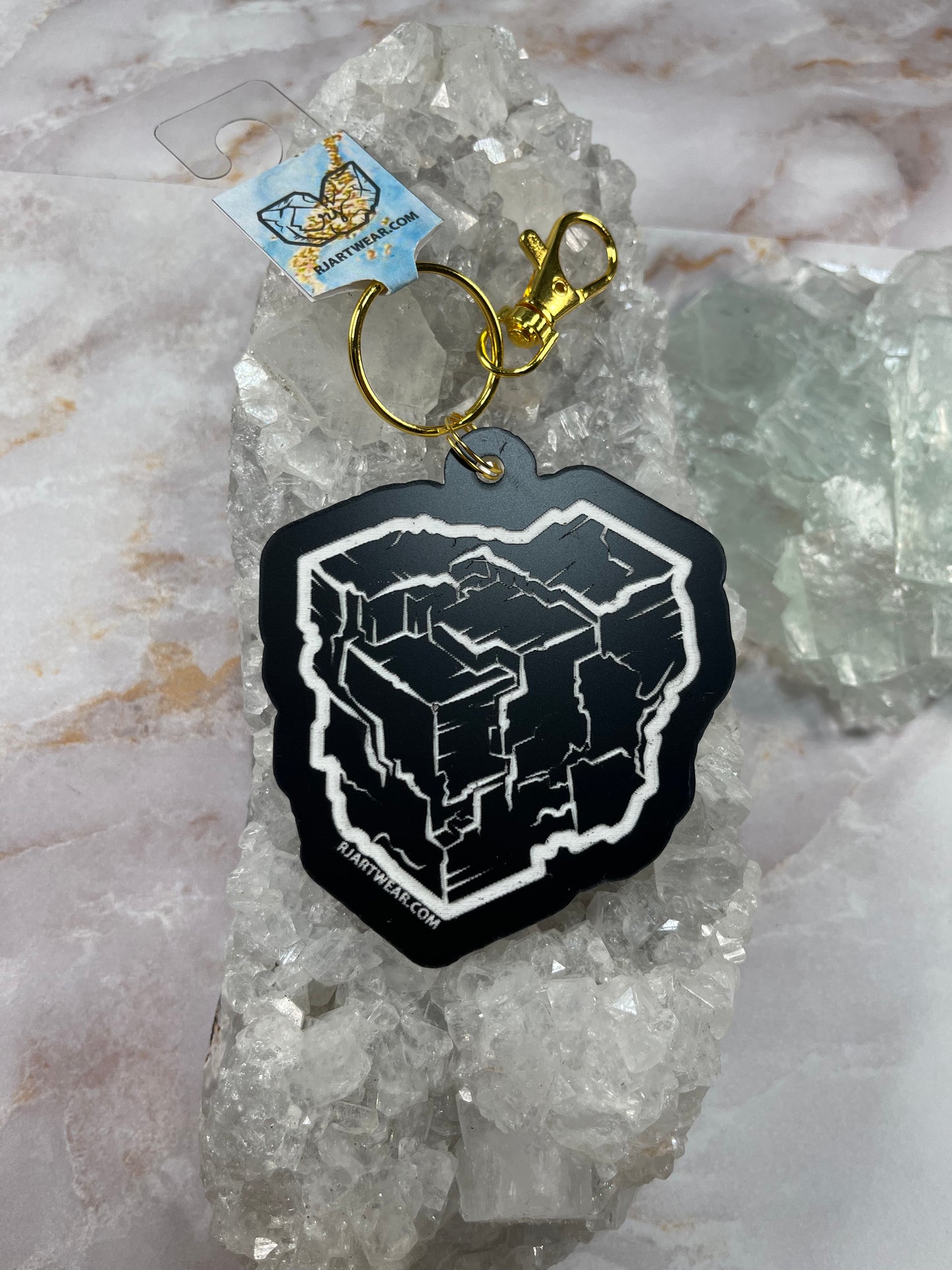 Fluorite Cube Keychain - Black & White Acrylic