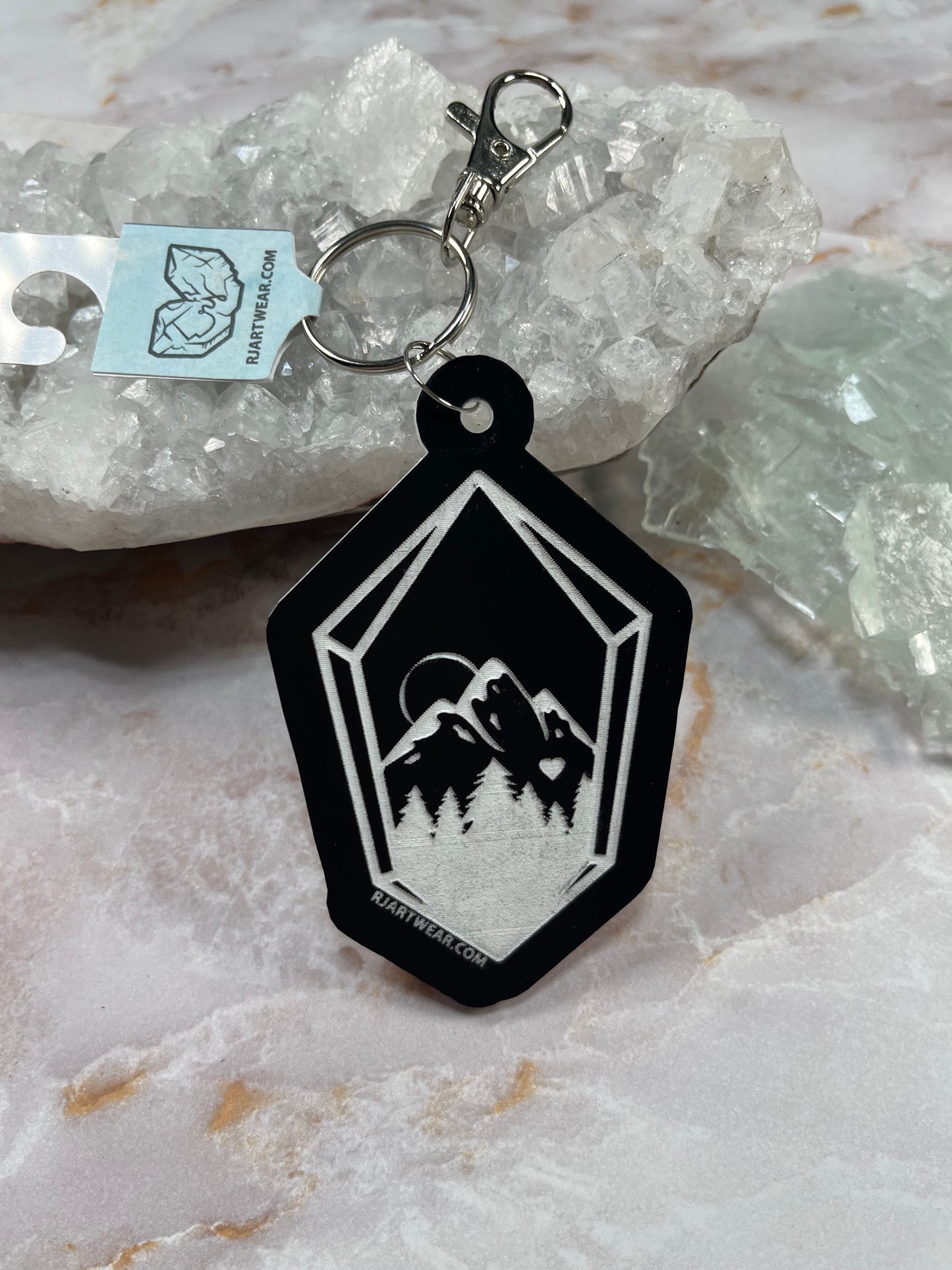Crystal Mountain Rockhound Keychain - Black & White Acrylic