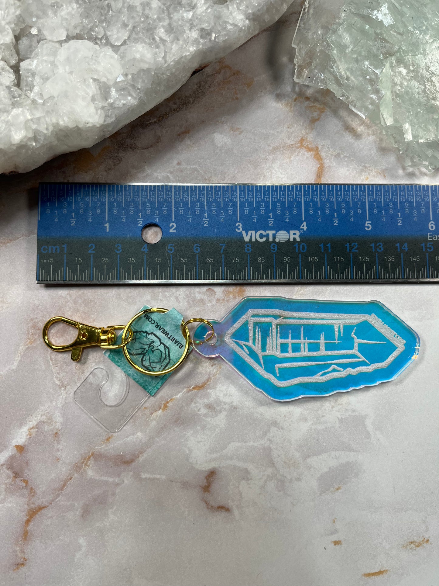 Double Terminated WA Quartz Keychain - Holographic Acrylic