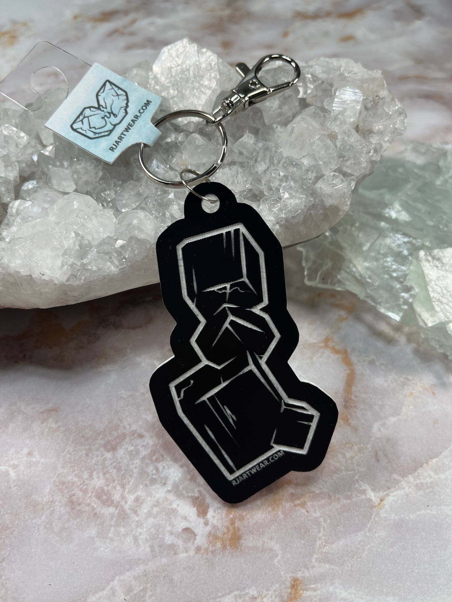 Pyrite Cluster Keychain - Black & White Acrylic