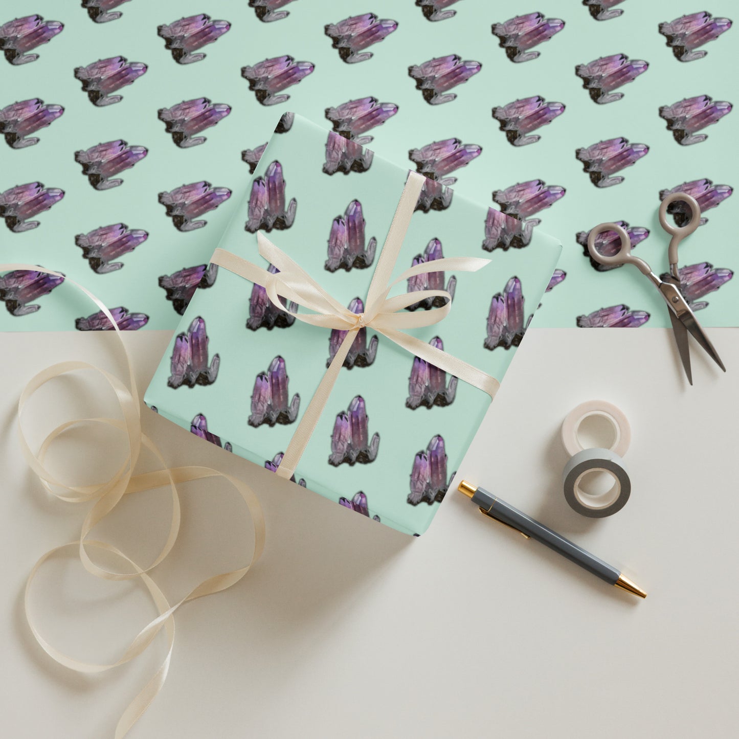 Mineral Wrapping paper sheets - Fluorite, Wulfenite, Amethyst