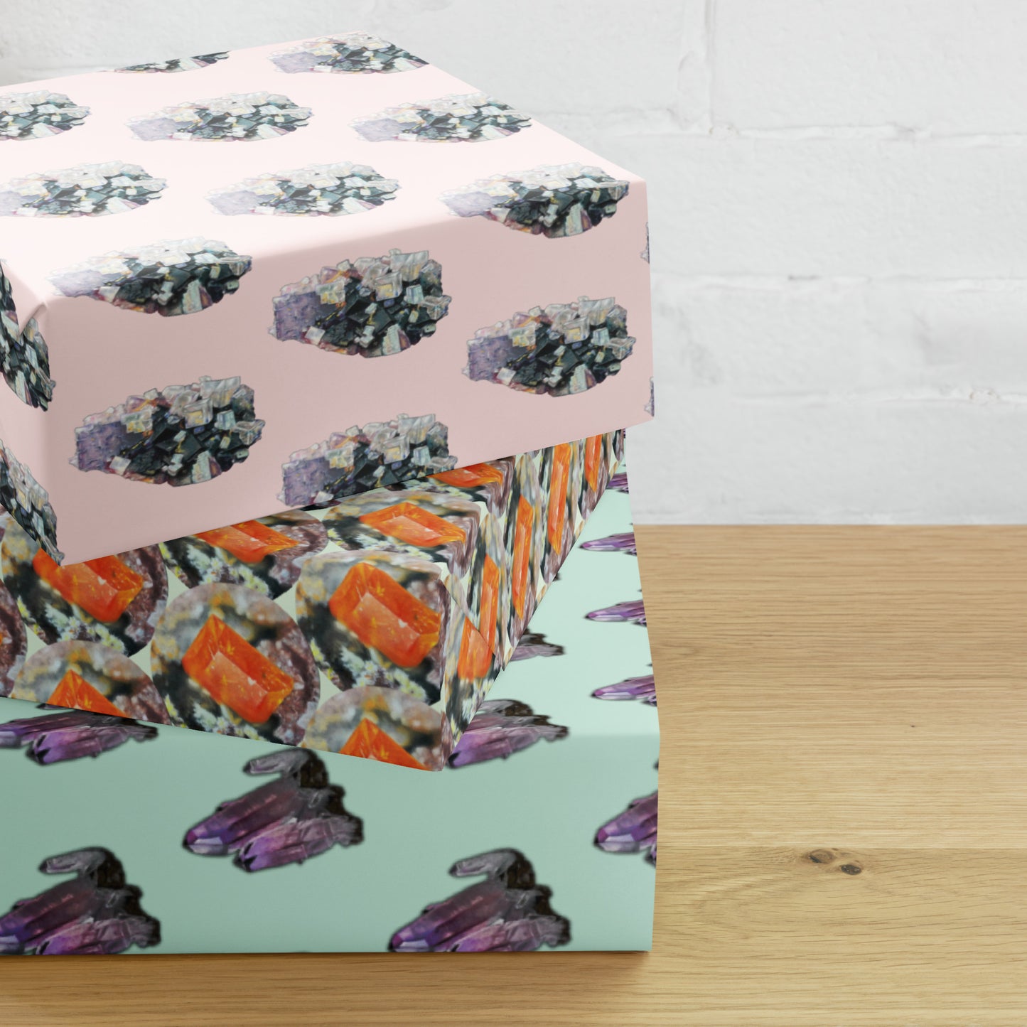 Mineral Wrapping paper sheets - Fluorite, Wulfenite, Amethyst