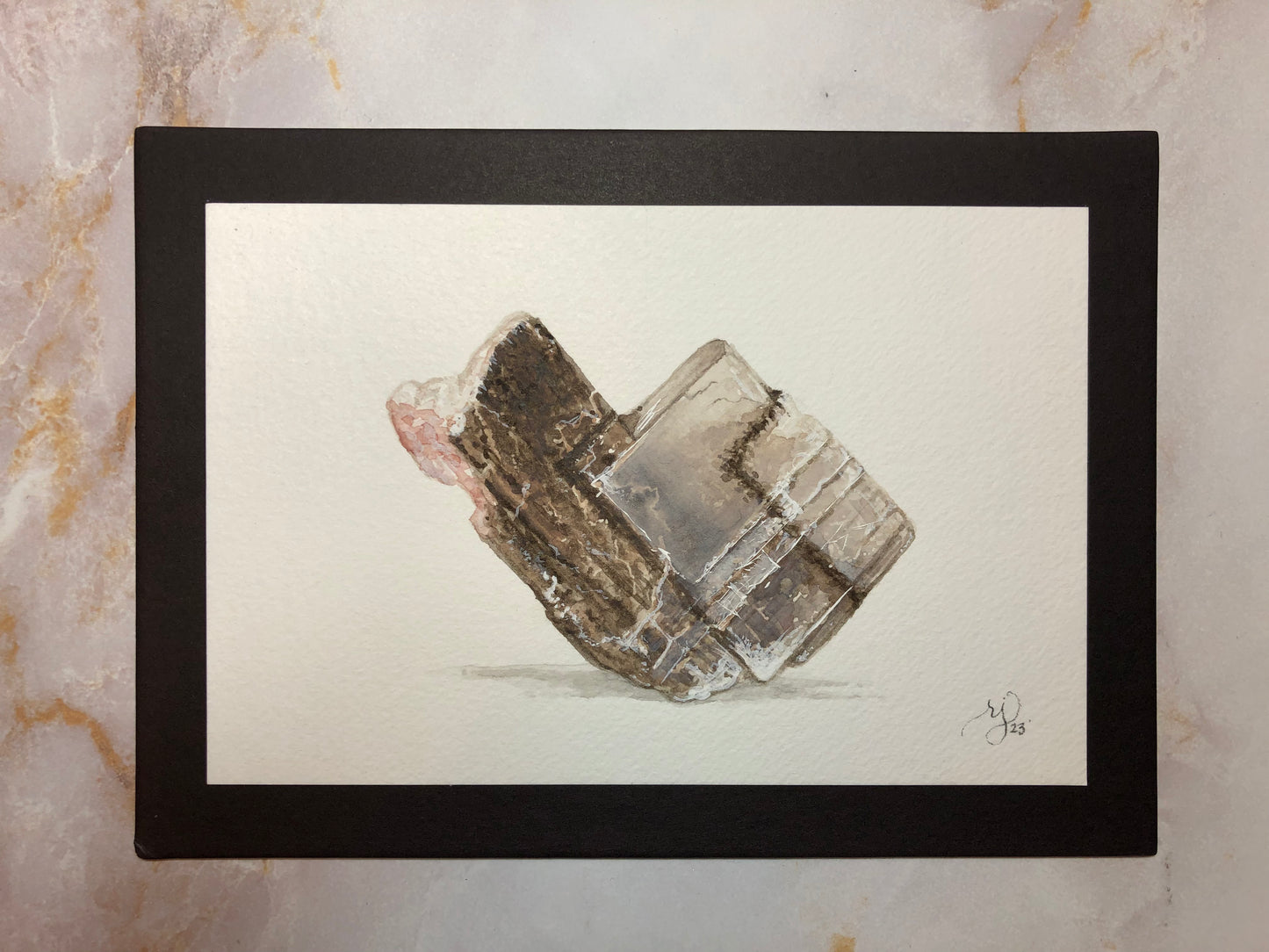 π UV rhombus AZ Calcite with Watercolor painting.