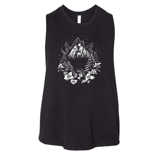 The Mountains Are Calling - Style 10 - Ladies Racerback Crop Tank