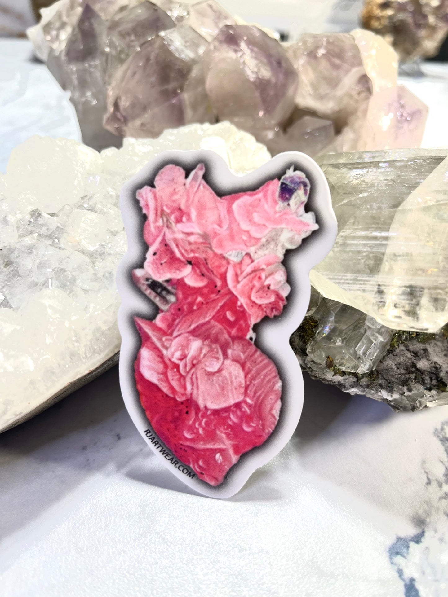 Rhodochrosite Cluster with Fluorite Sticker or Magnet