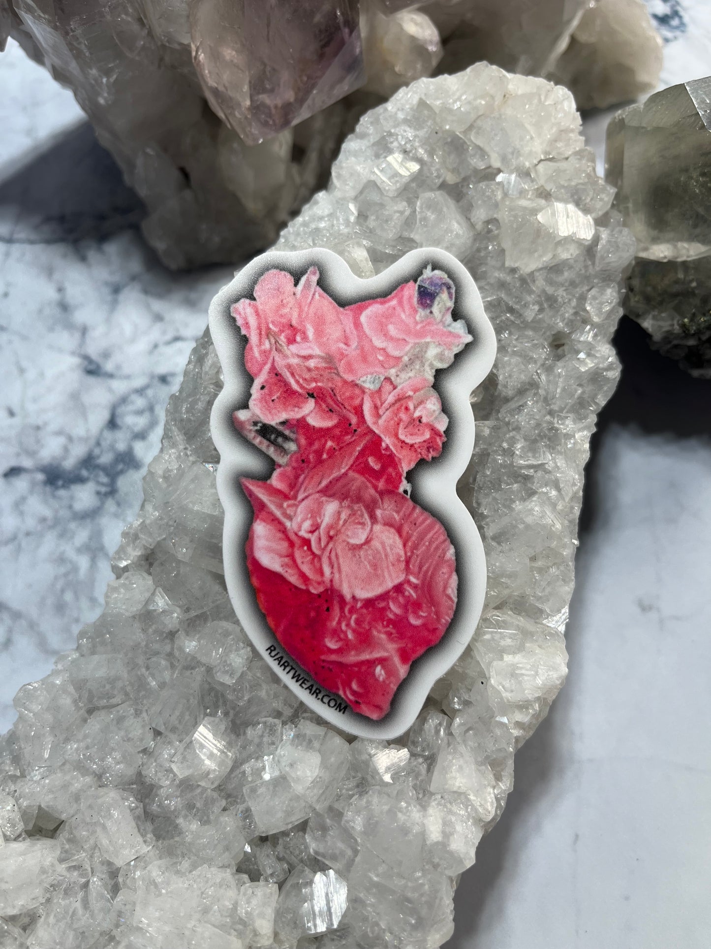 Rhodochrosite Cluster with Fluorite Sticker or Magnet