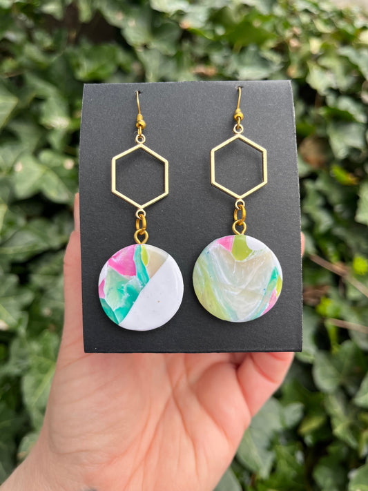 Marble Inspired Hexagon Polymer Clay Earrings