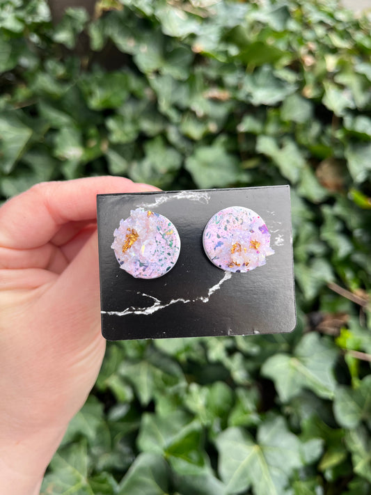 Geode Inspired Polymer Clay Earrings w/ Gold Leaf - Studs