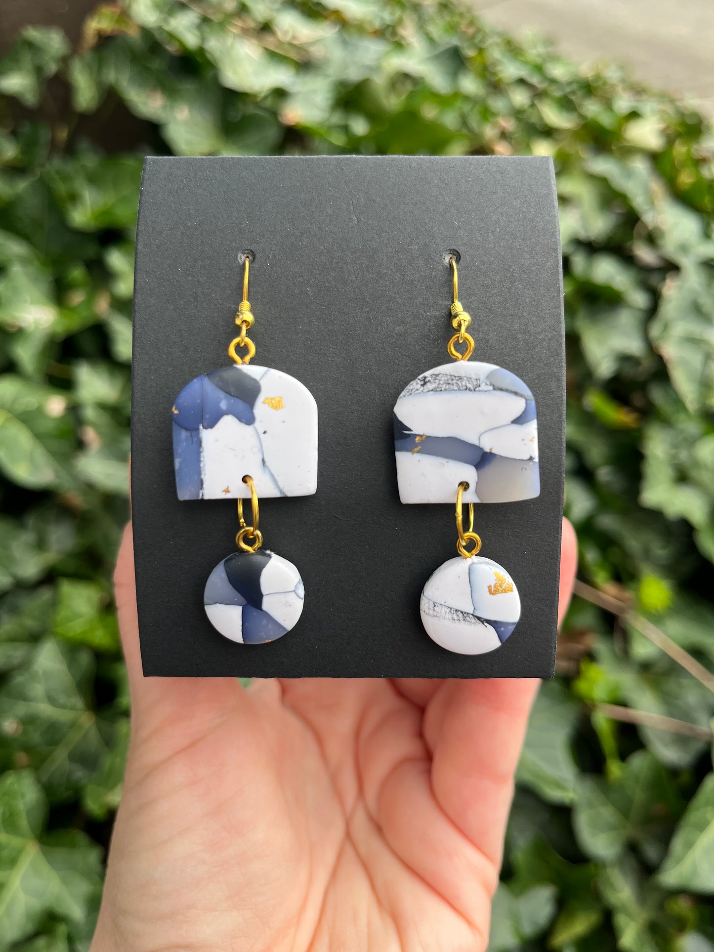 Marble Inspired Polymer Clay Earrings w/ Gold Leaf