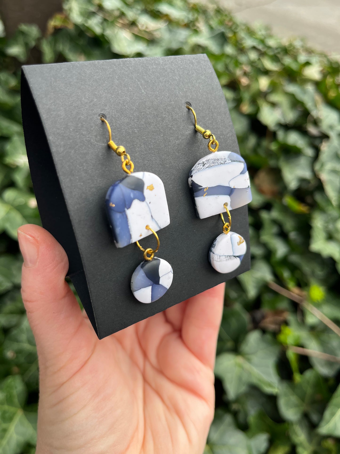 Marble Inspired Polymer Clay Earrings w/ Gold Leaf