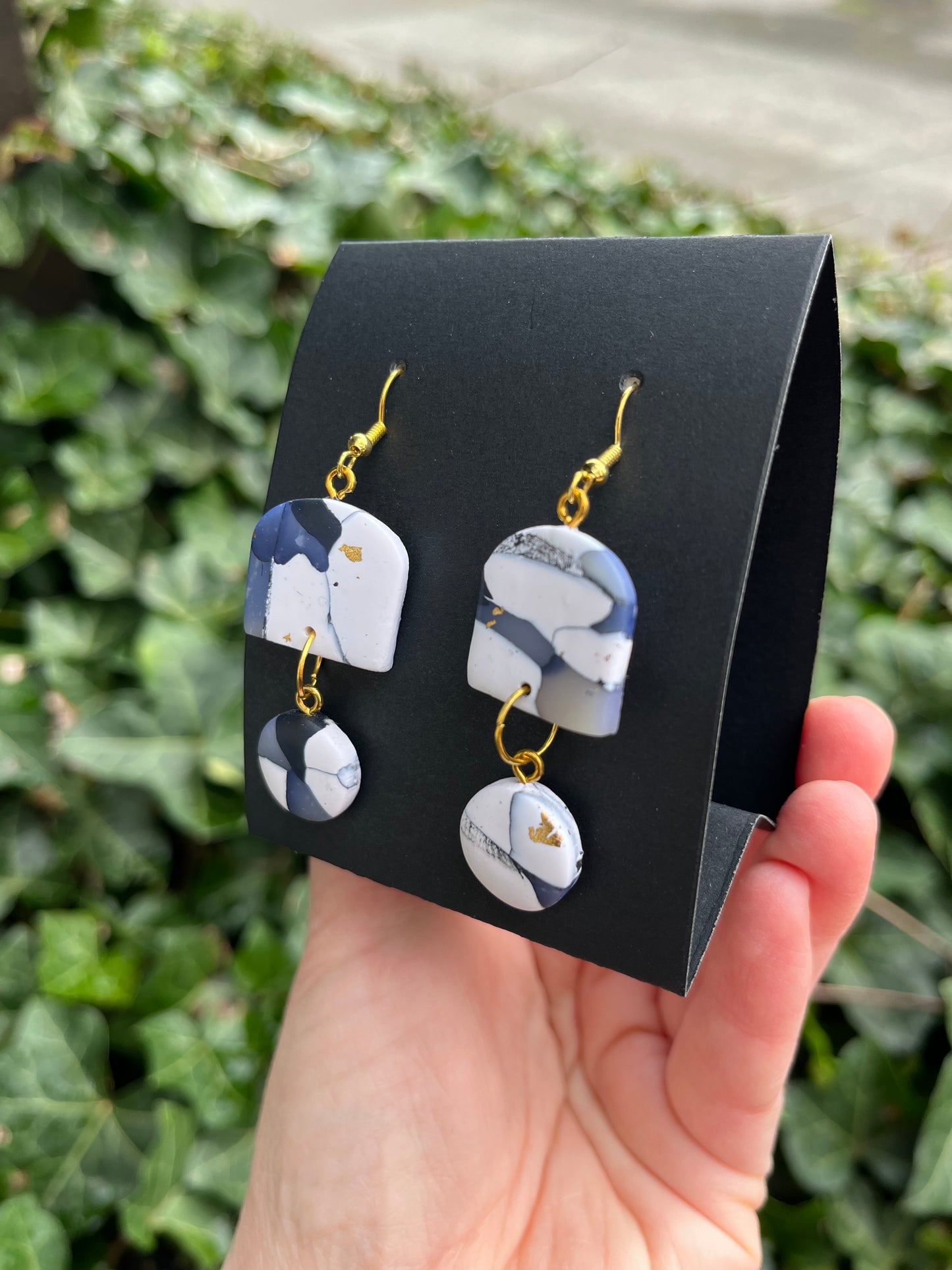 Marble Inspired Polymer Clay Earrings w/ Gold Leaf